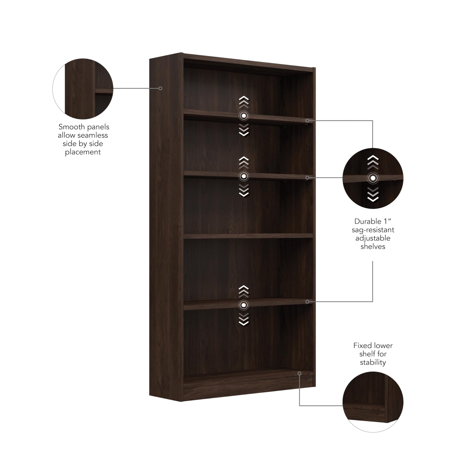 Bush Home Universal Small 2 Shelf Bookcase in Black, Low Storage and Display Bookshelf for Home Office or Living Room Organization