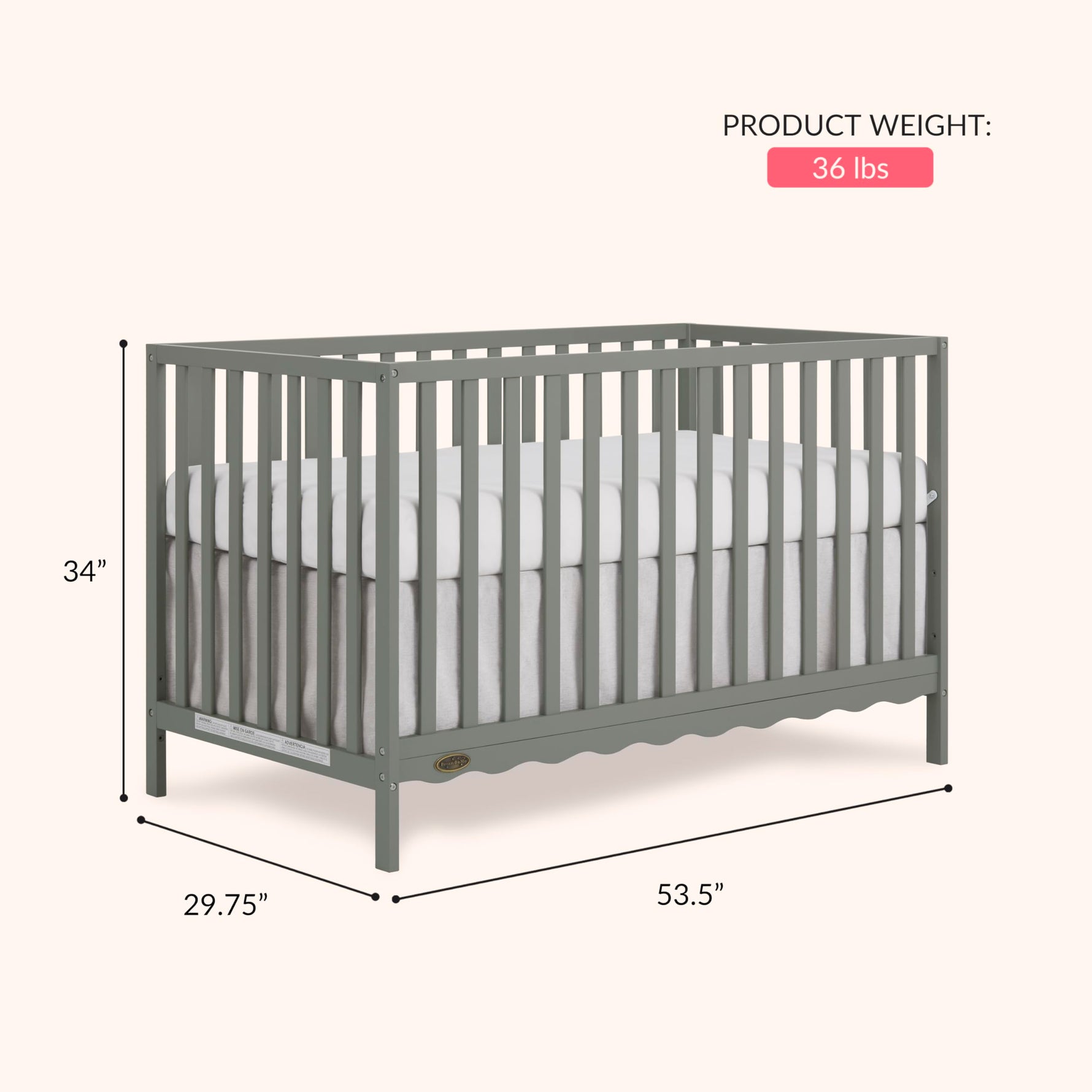 Dream On Me Synergy 5-in-1 Convertible Full-Size Baby Crib with Toddler, Day & Full Bed Conversion in White, GreenGuard Gold & BSA, 3 Mattress Heights, Sustainable Pinewood