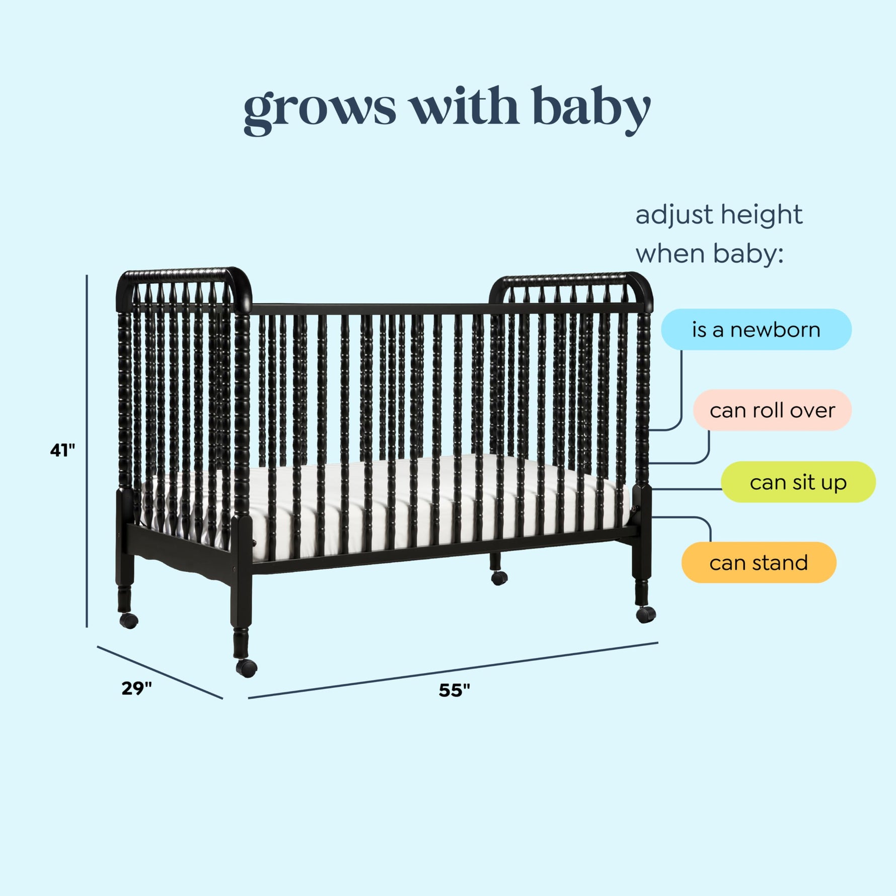 daVinci Jenny Lind 3-in-1 Baby Crib Convertible to Toddler Bed, Daybed - Easy to Assemble - GREENGUARD Gold Certified - 4 Adjustable Mattress Heights, Conversion Kit Sold Separately - White