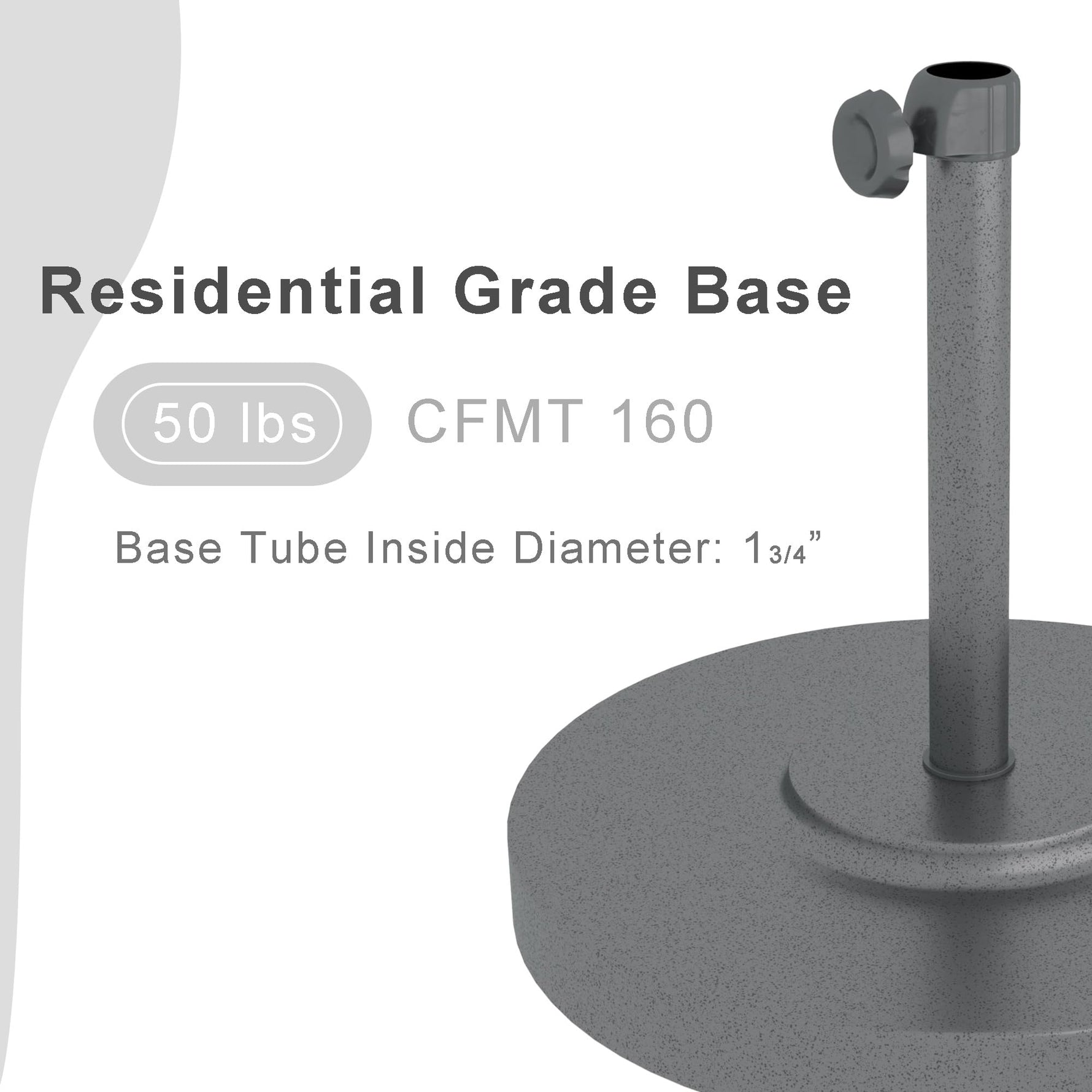 California Umbrella 50 lbs. Round Concrete Weighted Powdercoated Steel Umbrella Base, Black Frame, One Size , CFMT160-Black