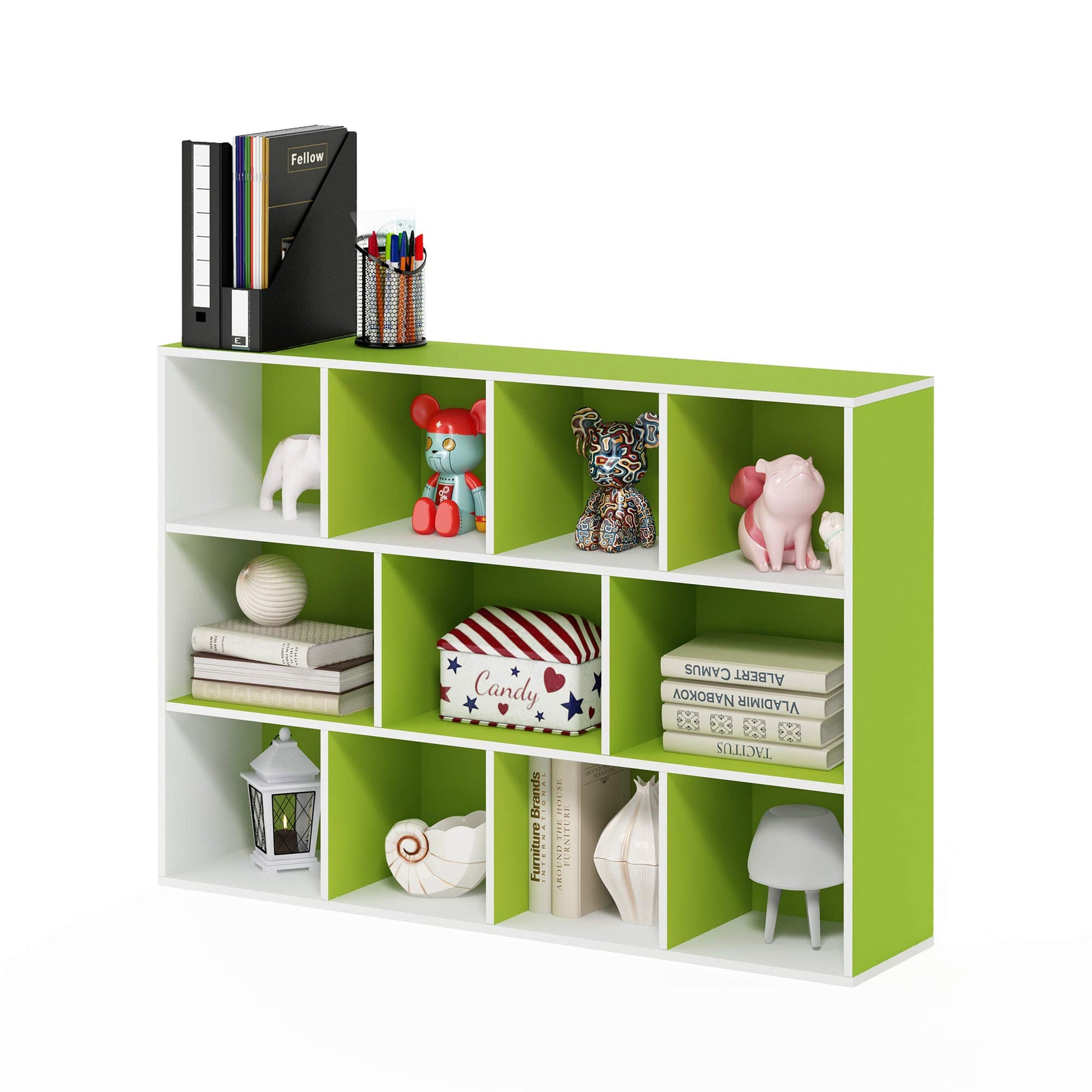 Furinno LUDER Book Shelf, 5-Cube Bookshelf, Reversible Bookcase, 9.4 x 19.5 x 31.5, Easy Assembly, for Living Room, Bedroom, Home Office, White