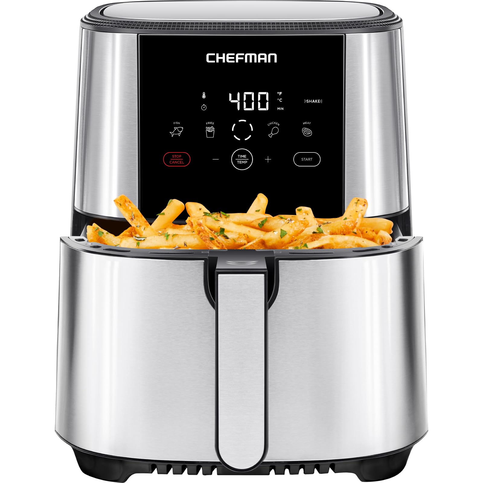 Chefman TurboFry Touch Air Fryer, Large 5-Quart Family Size, One Touch Digital Control Presets, French Fries, Chicken, Meat, Fish, Nonstick Dishwasher-Safe Parts, Automatic Shutoff, Stainless Steel