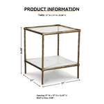Signature Design by Ashley Ryandale Square Accent Table for Living Room, Sand‑Casted Aluminum Frame With Brass Finish, Glass Top and White Marble Shelf, 21" Size
