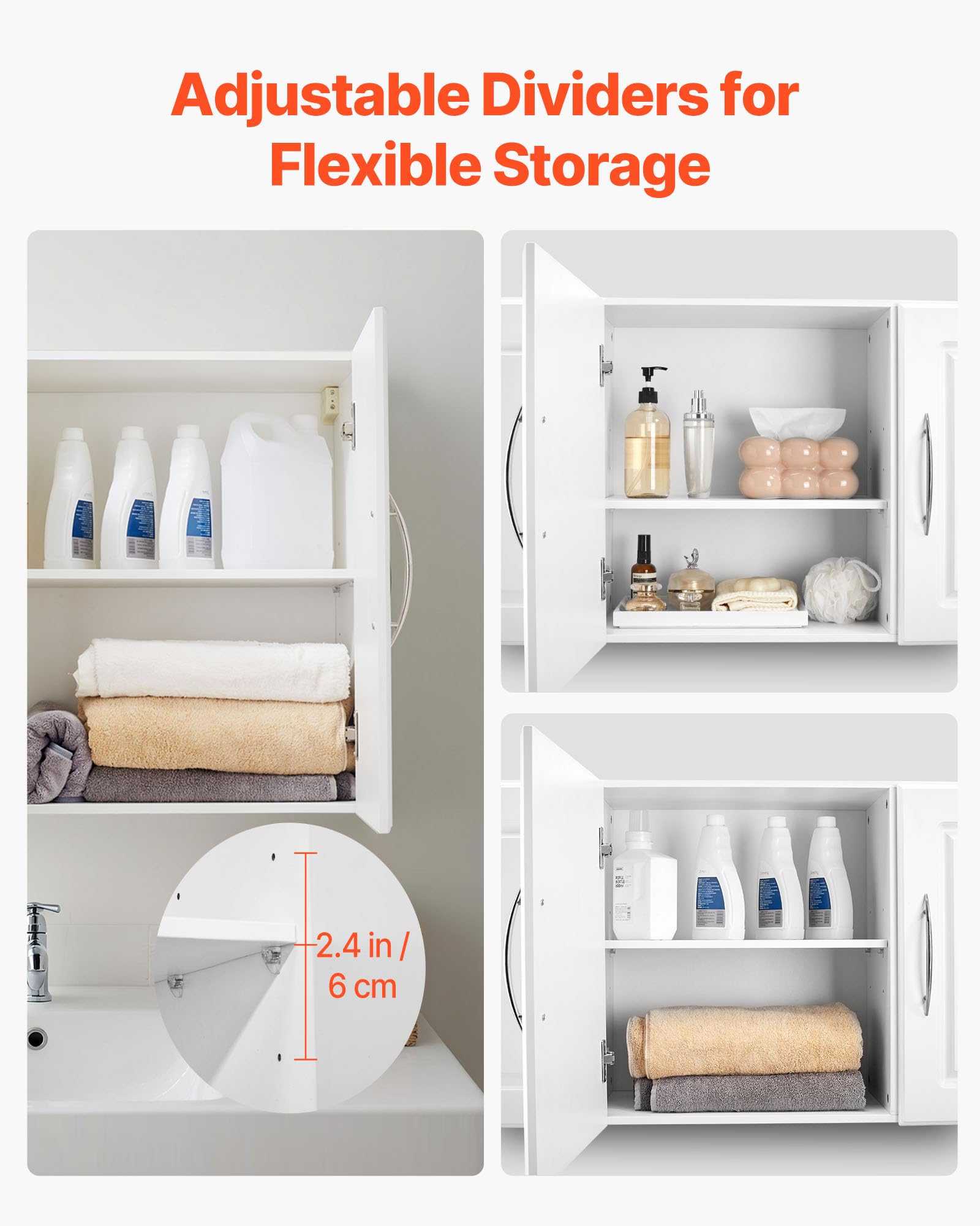 VEVOR Laundry Room Wall Cabinet, 2-Tier Wall Mounted Hanging Cabinet with Adjustable Shelf, Cupboard Storage with 2 Doors, for Kitchen, Bathroom, Laundry, 11.8 x 23.6 x 23.6 in (D x W x H), White
