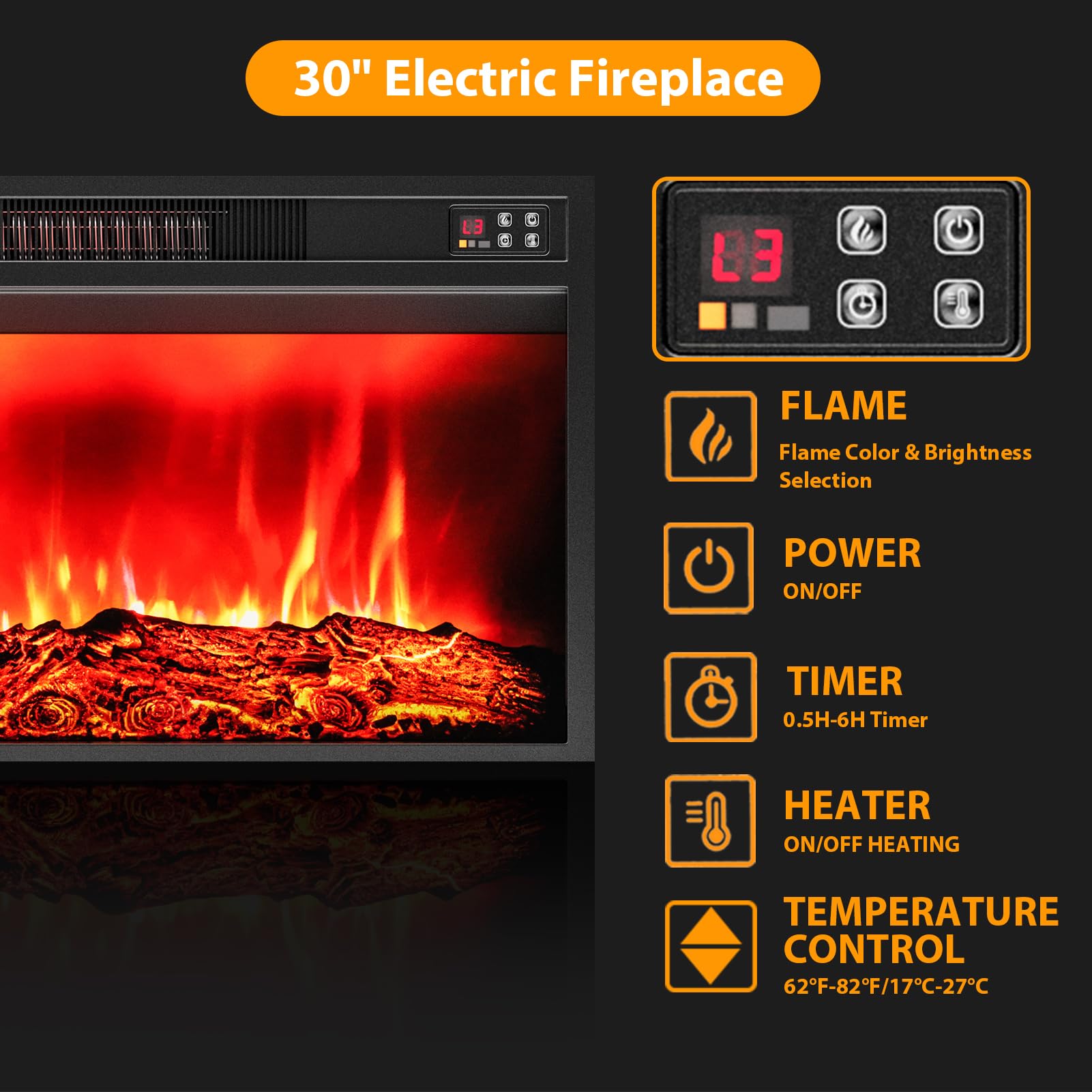 Naice 72" Electric Fireplace with Mantel and Cabinets, Fireplace TV Stand for Living Room Bedroom, Stacked Stone Surround and Remote Control 3D Realistic Flame, Black