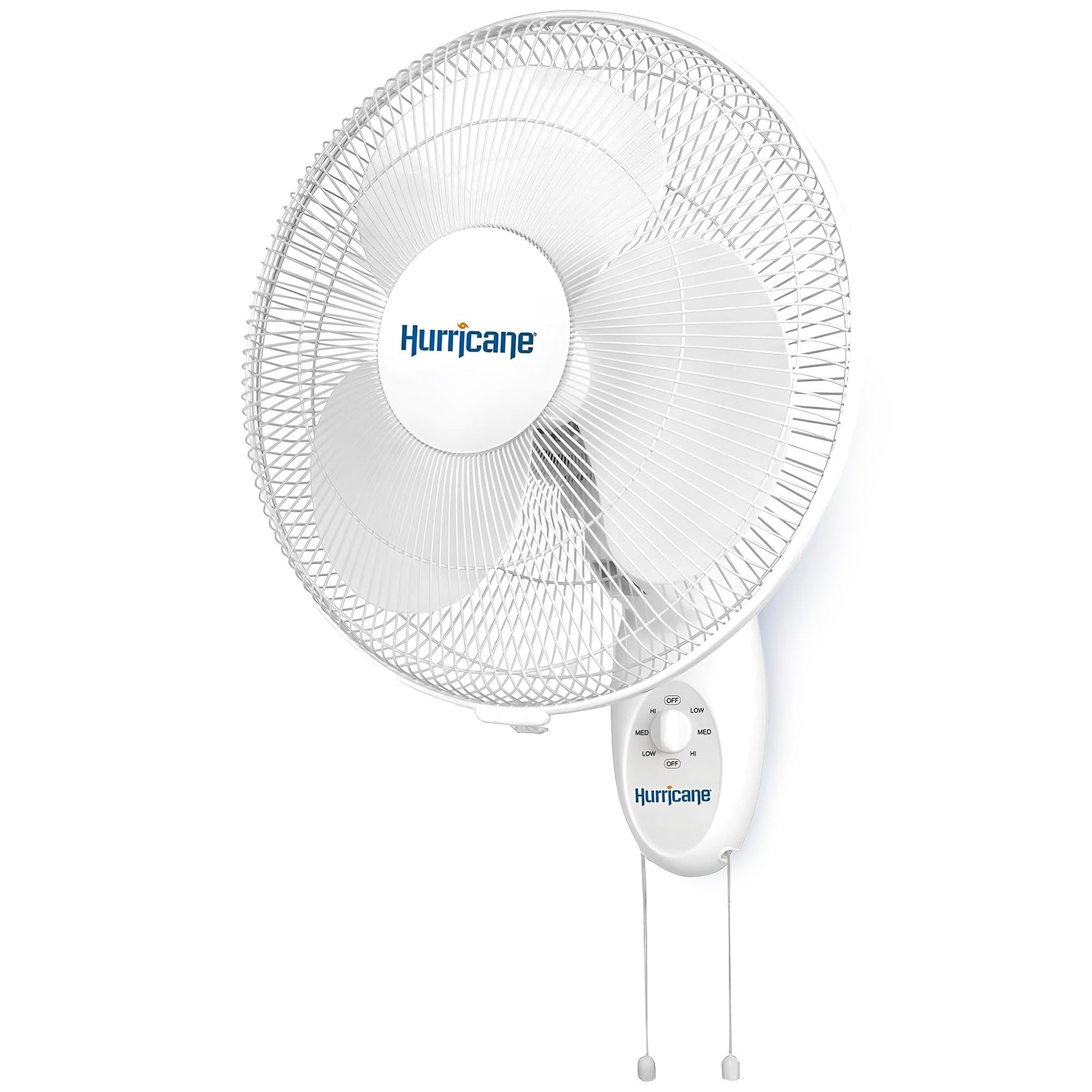 Hurricane 16" Supreme Oscillating Wall Mount Fan w/ 3 Quiet Speeds, White - Corded Electric Air Cooling Unit w/ Easy Pull Cord Controls for Homes, Greenhouses, Garages, Workshops & Gyms