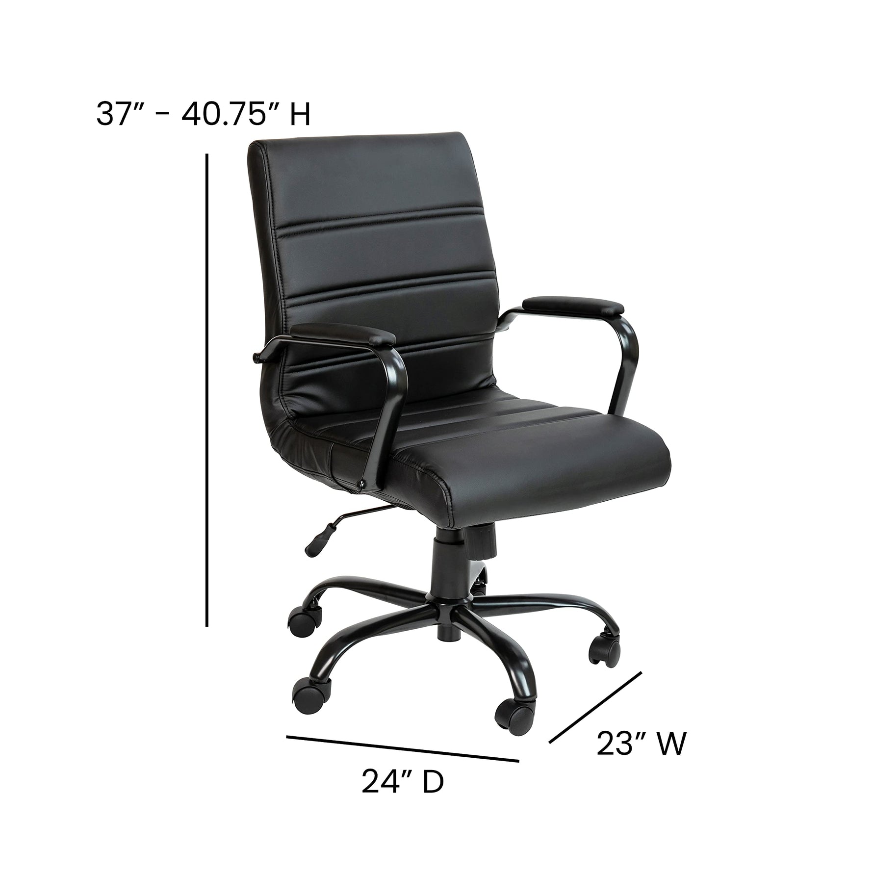 Flash Furniture Whitney Mid-Back Swivel LeatherSoft Desk Chair with Wheels, Padded Seat and Armrests, Adjustable Height Padded Office Chair, Black
