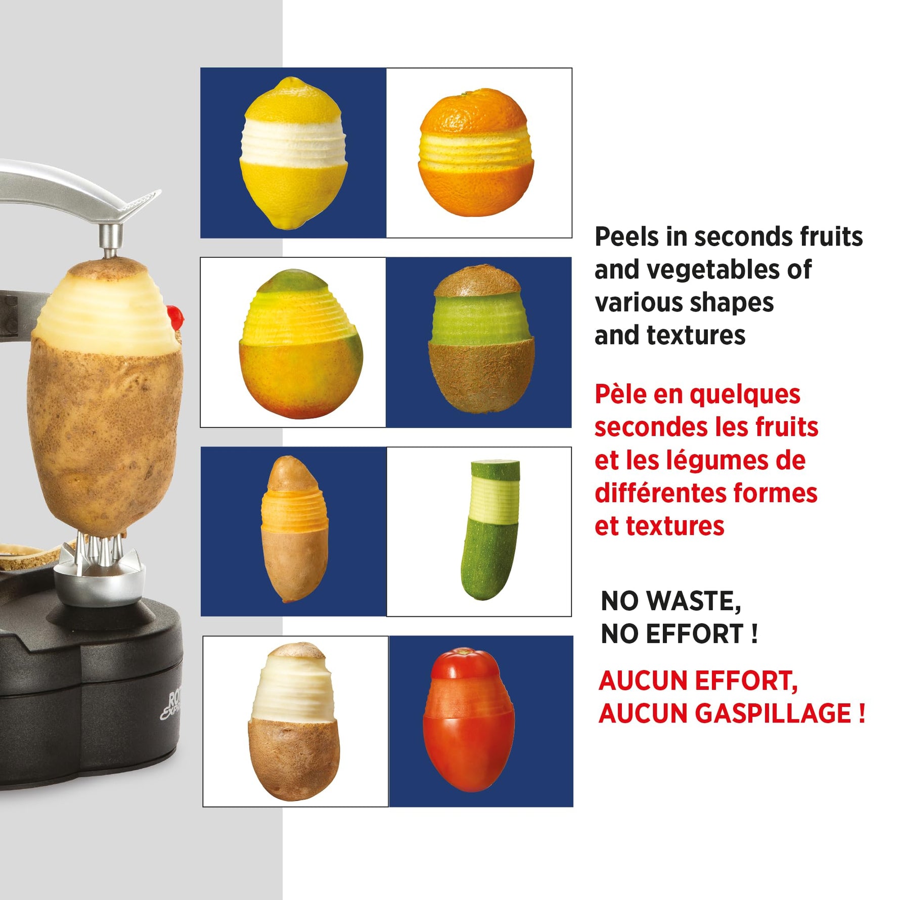 Starfrit Rotato Express Electric Peeler - 2 Spare Blades - Safe & Easy to Use - Effortlessly Peels Vegetables and Fruit