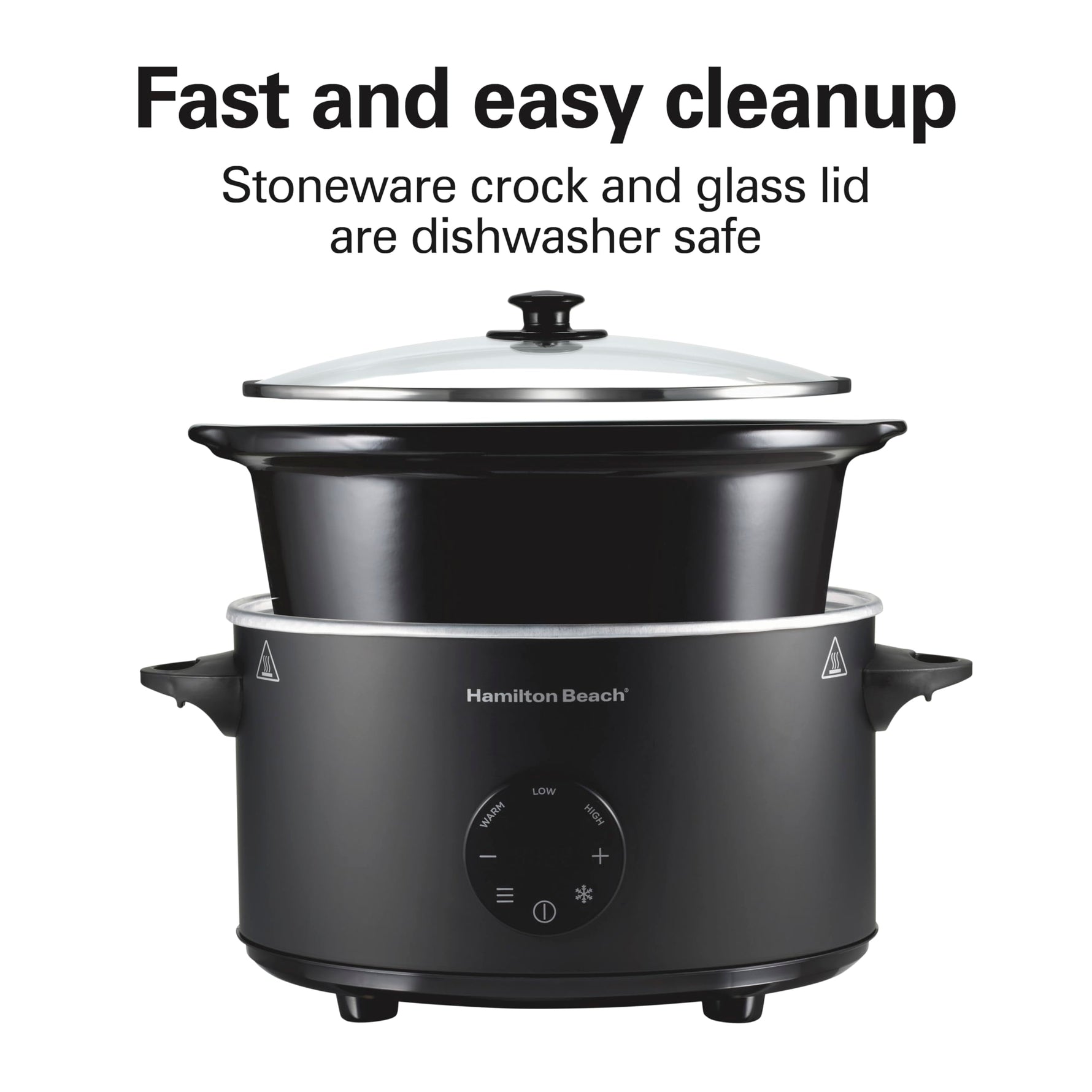 Hamilton Beach 6 Quart Set & Forget Programmable Slow Cooker with Defrost Function, Flexible Programming, Adjustable Countdown Timer, Large Dishwasher Safe Stoneware Crock and Glass Lid, Black (33765)
