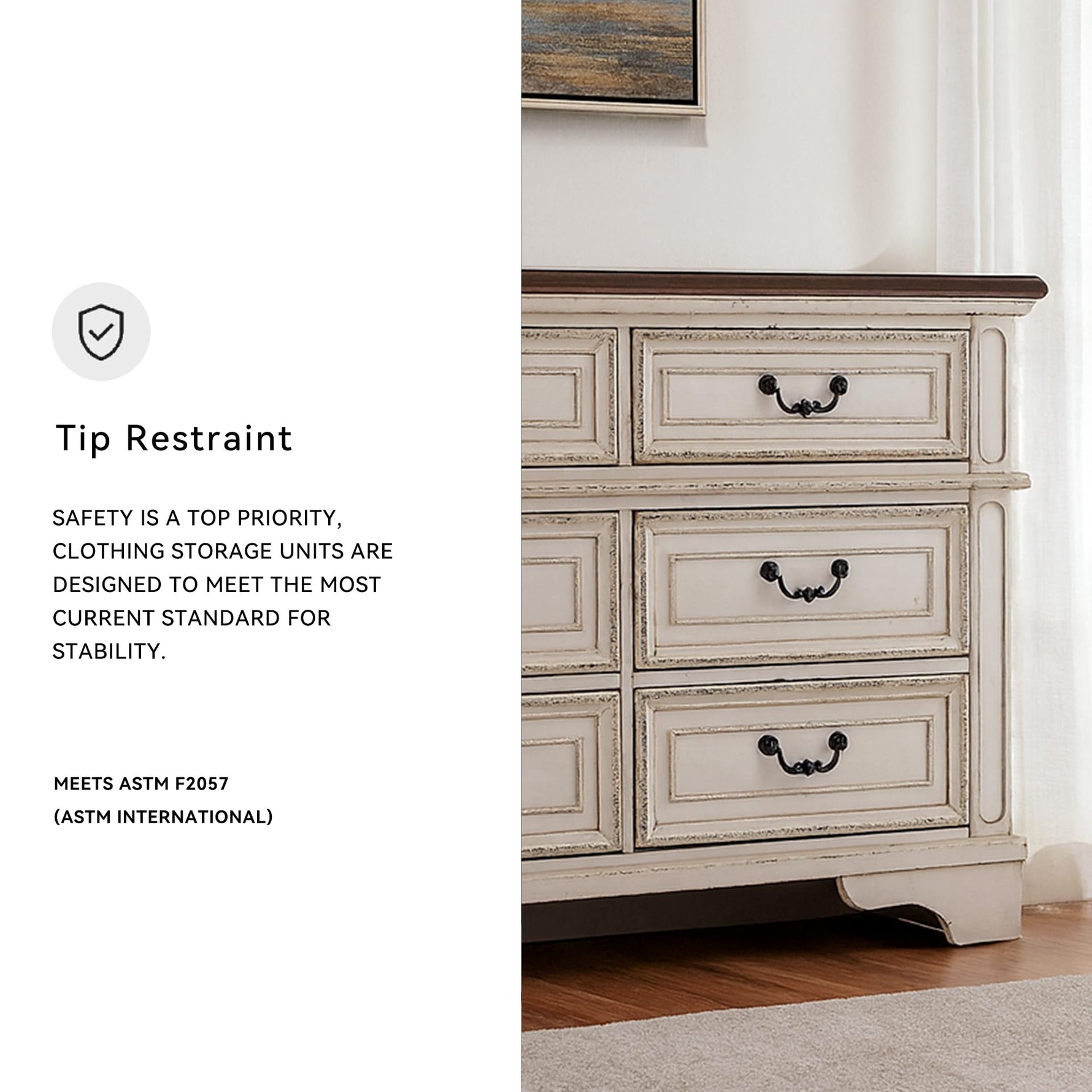 Signature Design By Ashley Realyn French Country Youth 6 Drawer Dresser, Chipped White & Brown