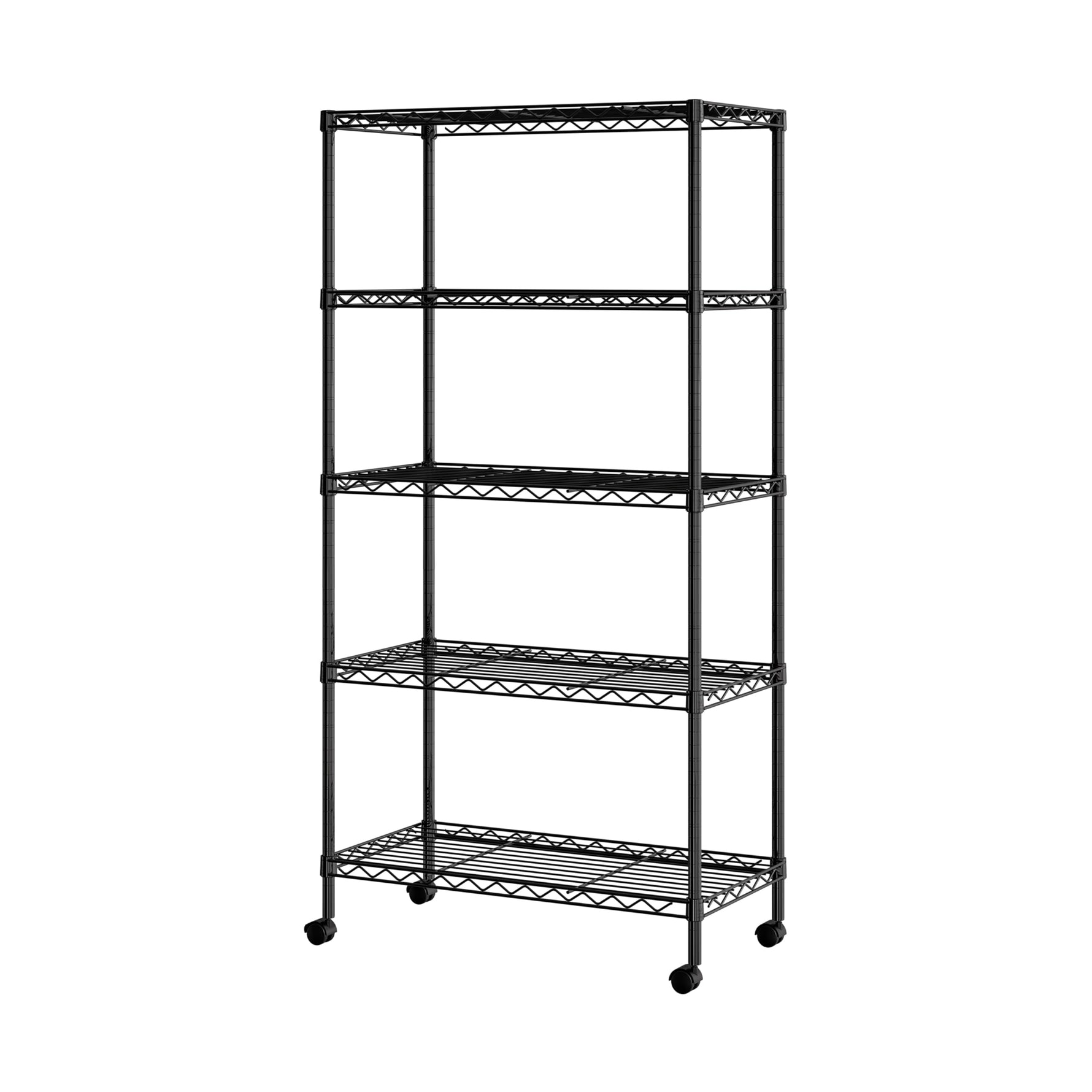 5-Tier Steel Wire Shelving, 30"W x 14"D x 61.5"H | Durable solid steel wire storage rack with adjustable shelves featuring 300 pounds per shelf weight capacity for home use