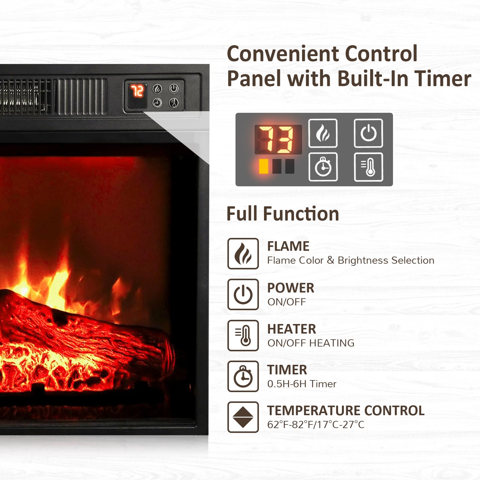 Naice 72" Electric Fireplace with Mantel and Cabinets, Fireplace TV Stand for Living Room Bedroom, Stacked Stone Surround and Remote Control 3D Realistic Flame, Black