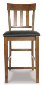 Signature Design by Ashley Haddigan Upholstered Barstool, 2 Count, Slat Back Design, Cushioned Seat, Wood, 25.5" H, Dark Brown