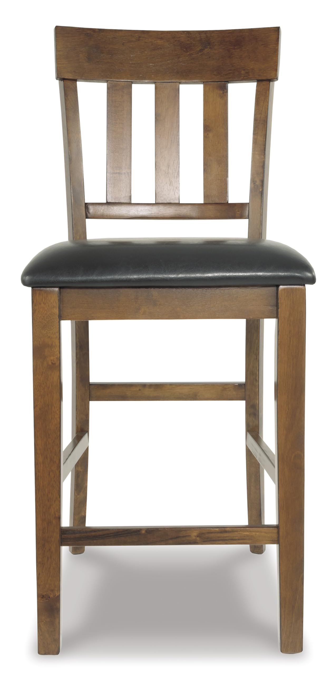 Signature Design by Ashley Haddigan Upholstered Barstool, 2 Count, Slat Back Design, Cushioned Seat, Wood, 25.5" H, Dark Brown