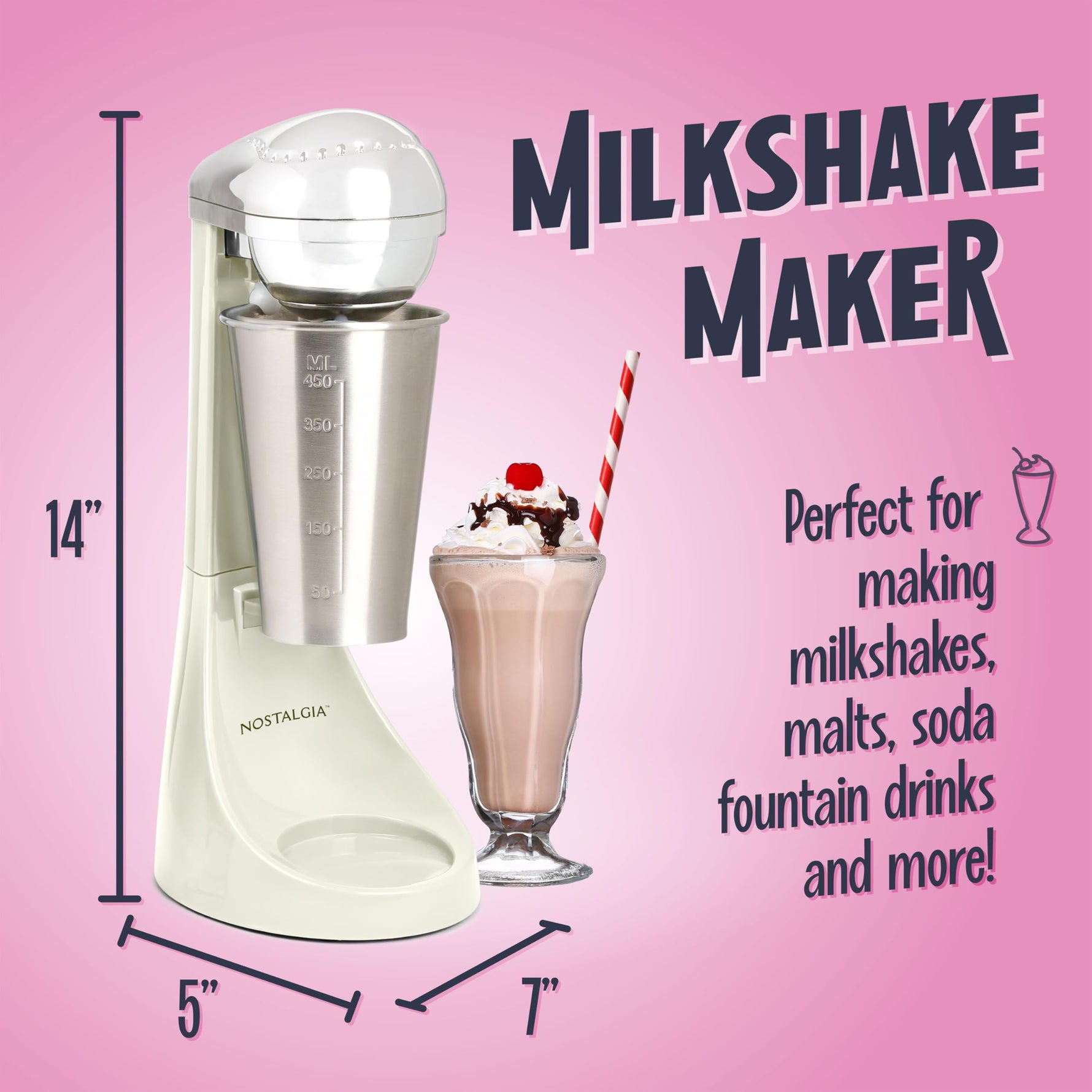 Nostalgia Two-Speed Electric Milkshake Maker and Drink Mixer, Includes 16-Ounce Stainless Steel Mixing Cup & Rod, Jade Green