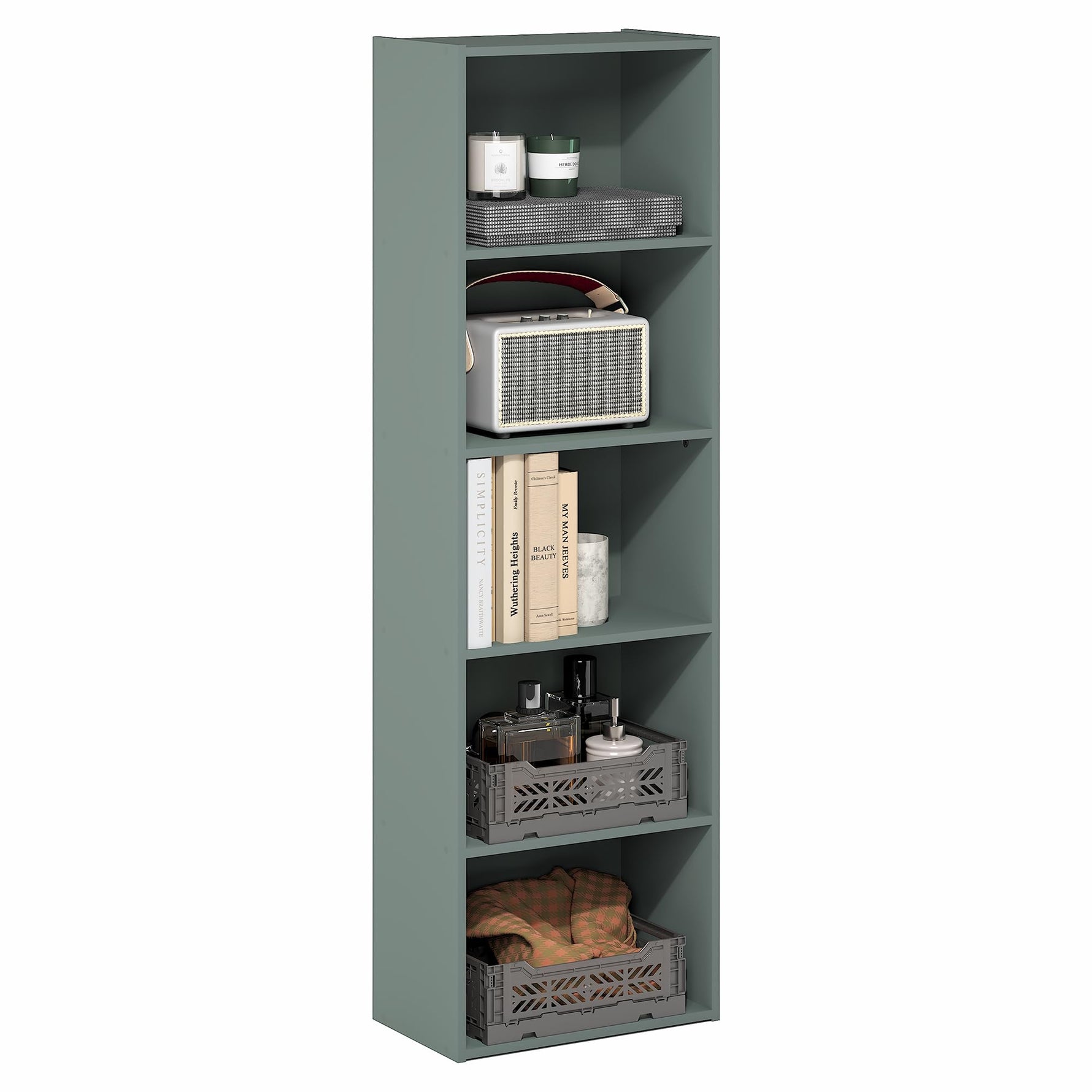 Furinno LUDER Book Shelf, 5-Cube Bookshelf, Reversible Bookcase, 9.4 x 19.5 x 31.5, Easy Assembly, for Living Room, Bedroom, Home Office, White