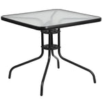 Flash Furniture Barker 23.5" Square Indoor/Outdoor Tempered Glass Patio Side Table, Outdoor Patio Table for Commercial or Residential Use, Clear/Black