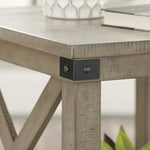 Signature Design by Ashley Aldwin Casual Farmhouse Rectangular End Table with Crossbuck Details, Metal Bracket Accents, Wood, 25" High, Weathered Gray