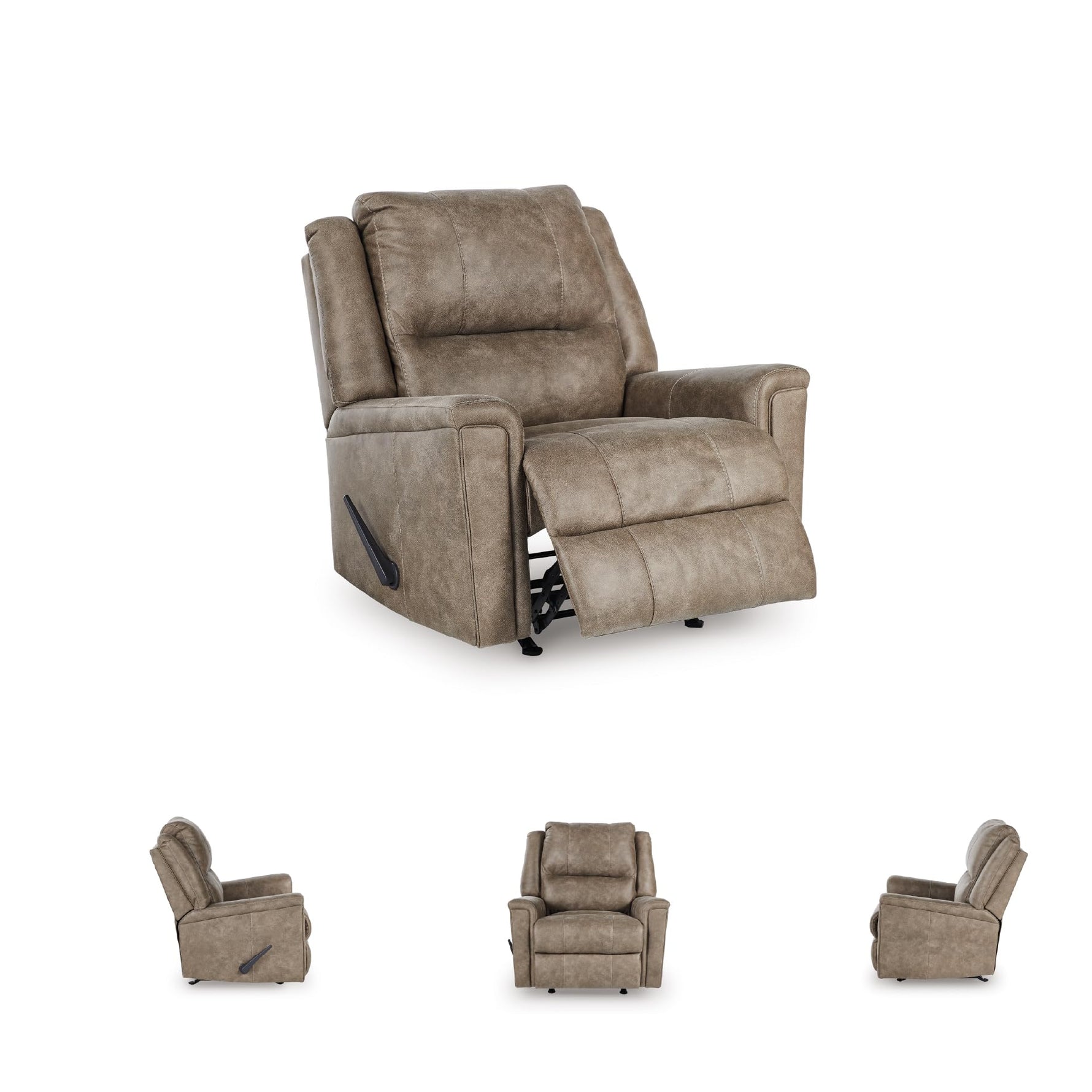 Signature Design by Ashley Skymaker Modern Faux Leather Manual Rocker Recliner with Track Arms, Dark Brown