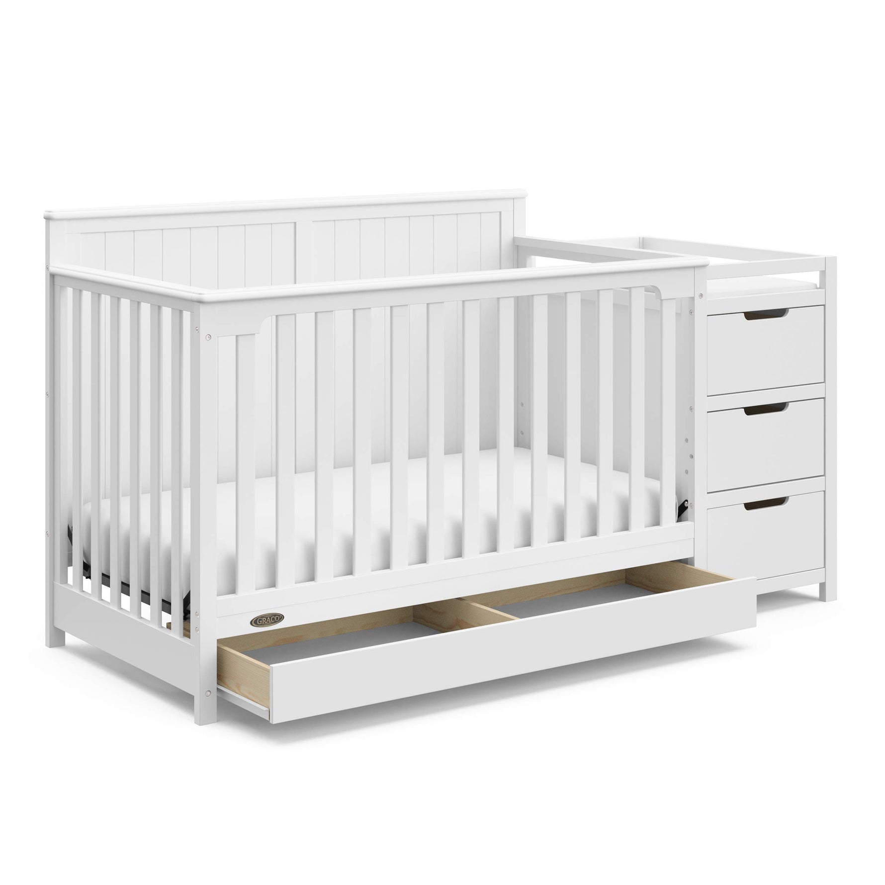 Graco Hadley 5-in-1 Convertible Crib with Drawer – GREENGUARD Gold Certified, Fits Standard Crib Mattress, Converts to Toddler Bed, Daybed and Full Bed, 4 Adjustable Mattress Heights (White)
