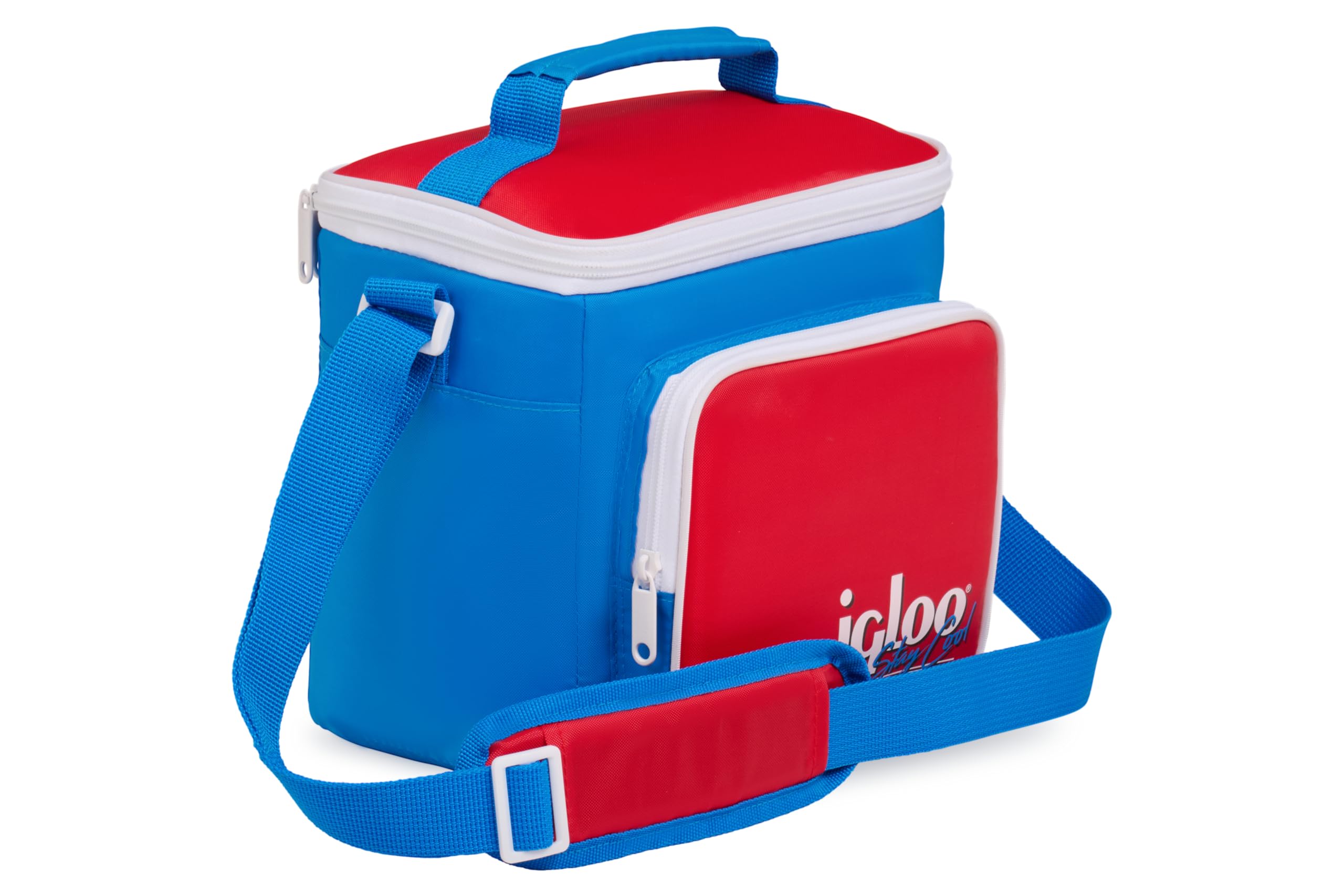 Igloo 90s Retro Collection Square Lunch Box Cooler with Front Pocket; Red, White & Blue
