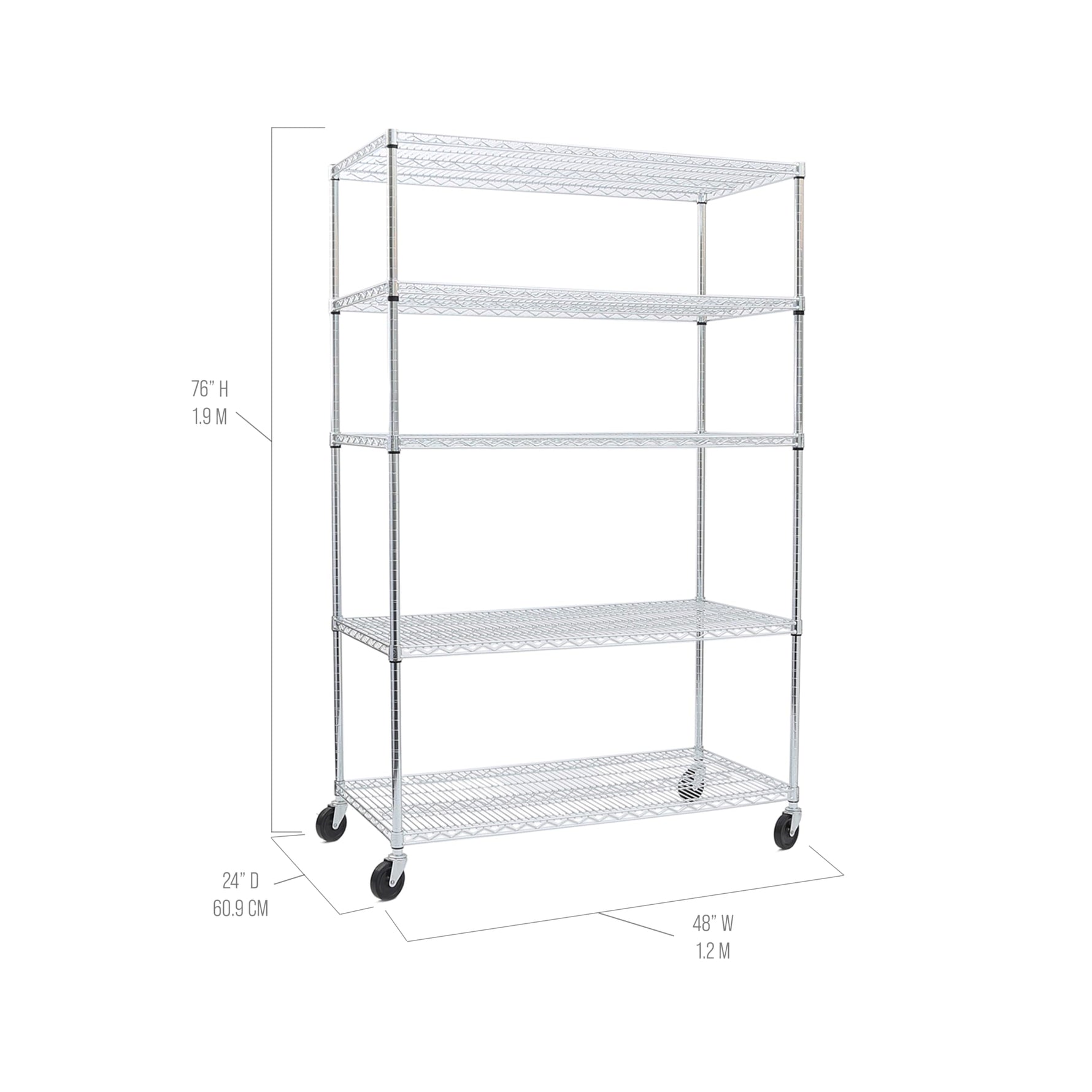 UltraDurable 5-Tier NSF Steel Wire Shelving, 48"W x 24"D x 76"H, Black | Heavy-duty commercial-grade solid steel wire storage rack featuring 800 pounds per shelf weight capacity