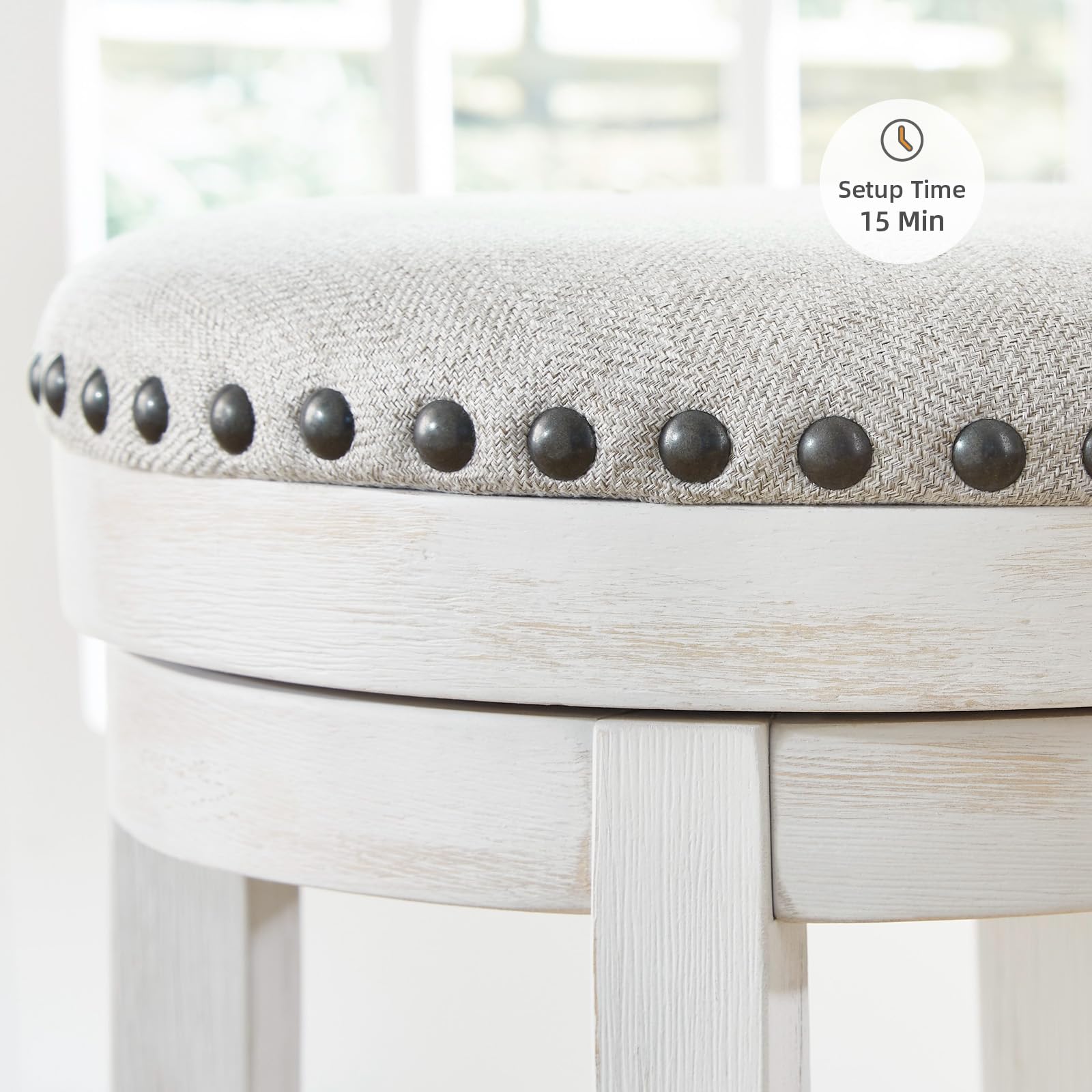 Signature Design by Ashley Valebeck Upholstered Swivel Stool, Cushioned Seat, Woven Fabric Upholstery, Wood, 24" H, Brown & Black