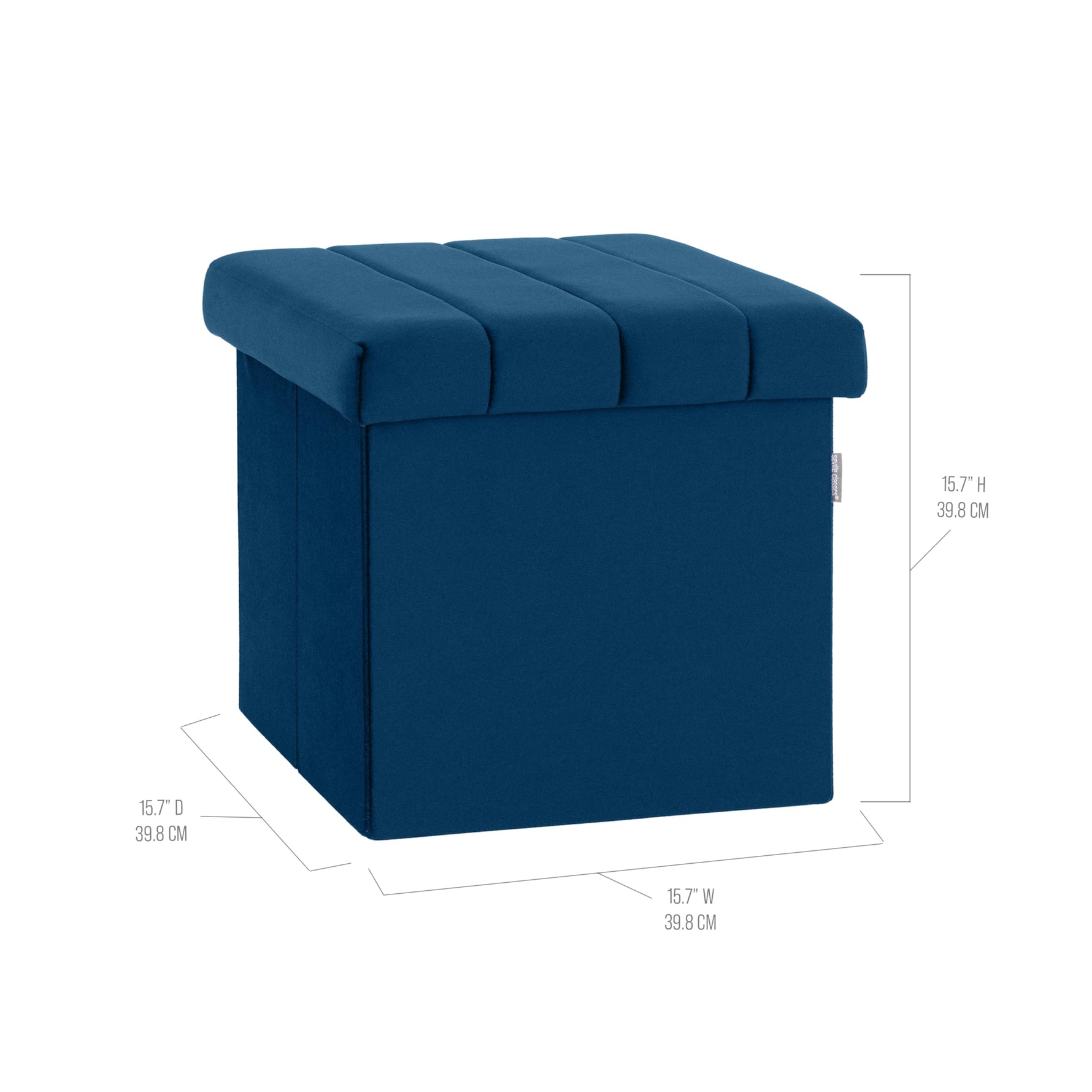 Seville Classics Cushioned Fabric Ottoman Hidden Storage Chest Footrest Chair, Padded Seat for Bedroom, Dorm, Loft, Living Room, Entryway, Hallway, Blue Velvet, 30" Bench