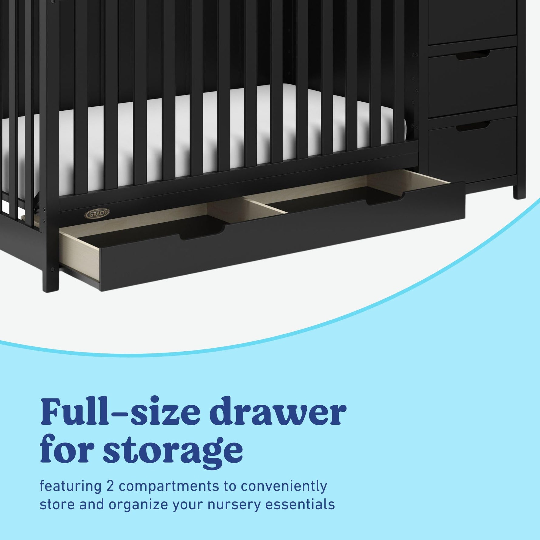 Graco Hadley 5-in-1 Convertible Crib with Drawer – GREENGUARD Gold Certified, Fits Standard Crib Mattress, Converts to Toddler Bed, Daybed and Full Bed, 4 Adjustable Mattress Heights (White)
