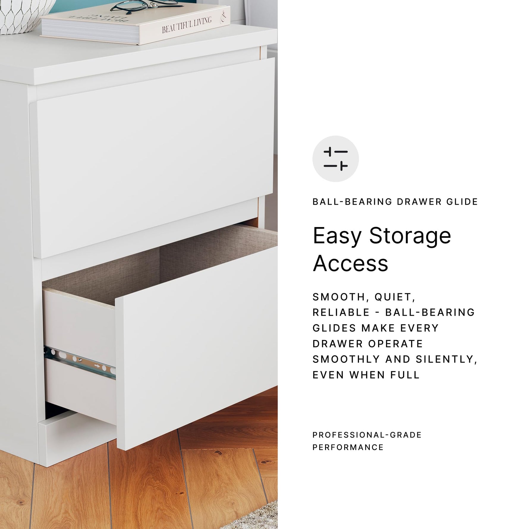 Signature Design by Ashley Onita Modern Nightstand with 2 Smooth-Gliding Drawers, Bedroom Night Stand for Bedside Storage, Hardware-Free, Wood, Solid White Finish