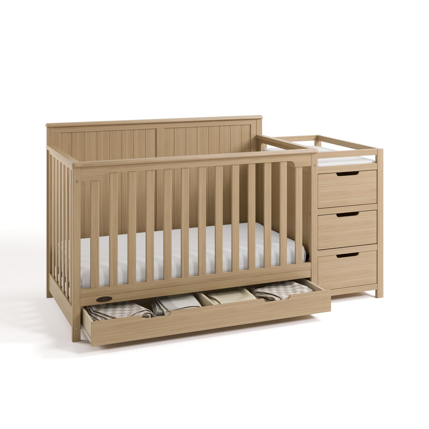 Graco Hadley 5-in-1 Convertible Crib with Drawer – GREENGUARD Gold Certified, Fits Standard Crib Mattress, Converts to Toddler Bed, Daybed and Full Bed, 4 Adjustable Mattress Heights (White)