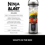 Ninja BC151BK Blast Portable Blender, Cordless, 18oz. Vessel, Personal Blender-for Shakes & Smoothies, BPA Free, Leakproof-Lid & Sip Spout, USB-C Rechargeable, Dishwasher Safe Parts, Black