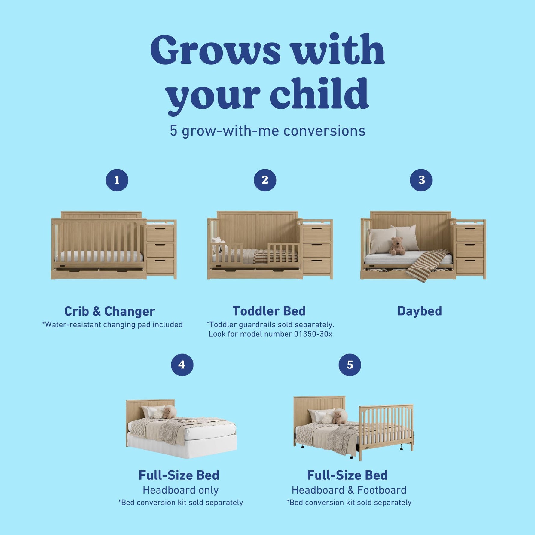 Graco Hadley 5-in-1 Convertible Crib with Drawer – GREENGUARD Gold Certified, Fits Standard Crib Mattress, Converts to Toddler Bed, Daybed and Full Bed, 4 Adjustable Mattress Heights (White)