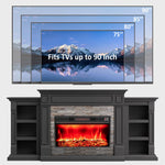 Naice 72" Electric Fireplace with Mantel and Cabinets, Fireplace TV Stand for Living Room Bedroom, Stacked Stone Surround and Remote Control 3D Realistic Flame, Black