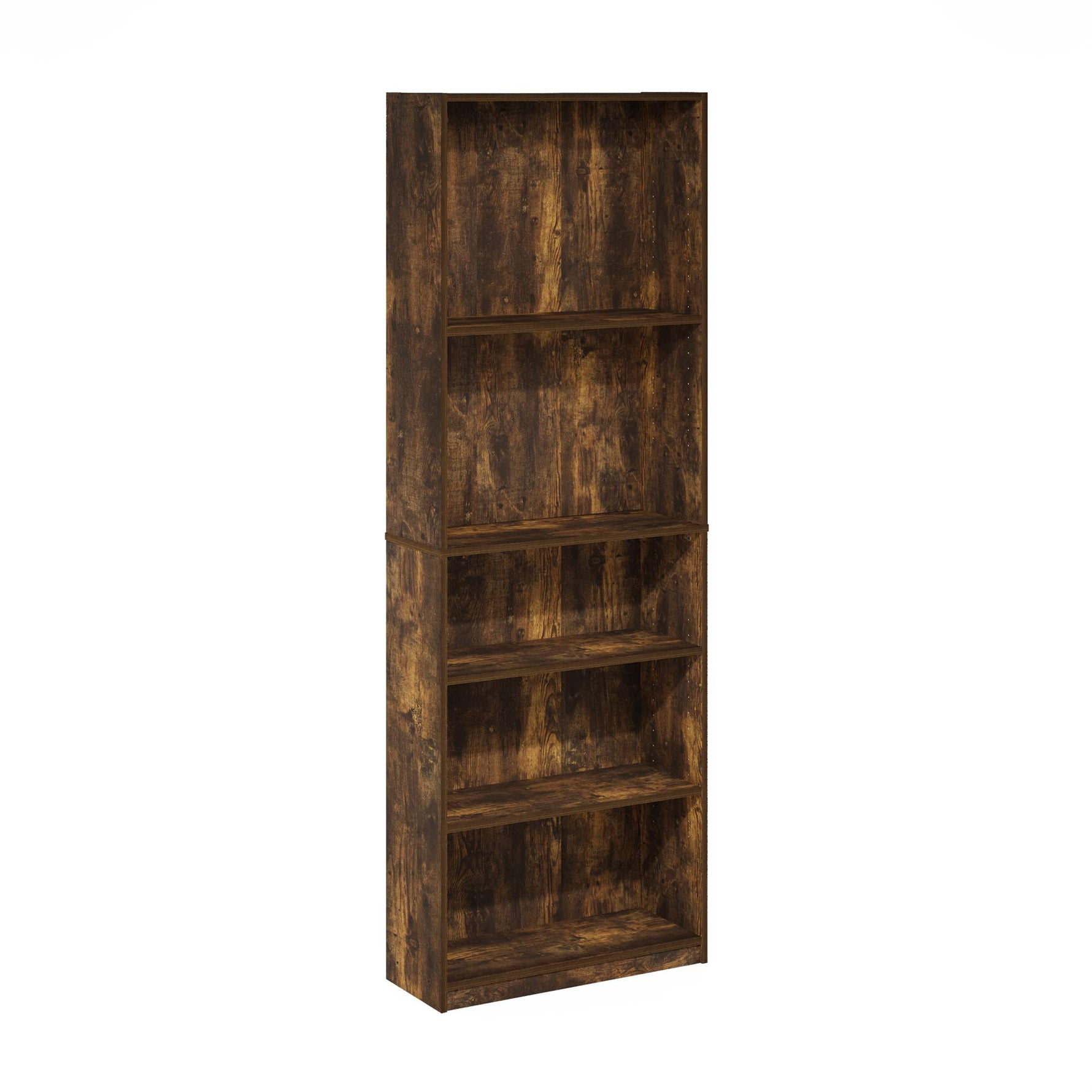 Furinno Jaya Book Shelf, 5-Tier Bookshelf, Bookcase with Adjustable Shelves, 9.5 x 24.5 x 71.2, for Organization and Storage, for Living Room, Bedroom, Home Office, Blackwood
