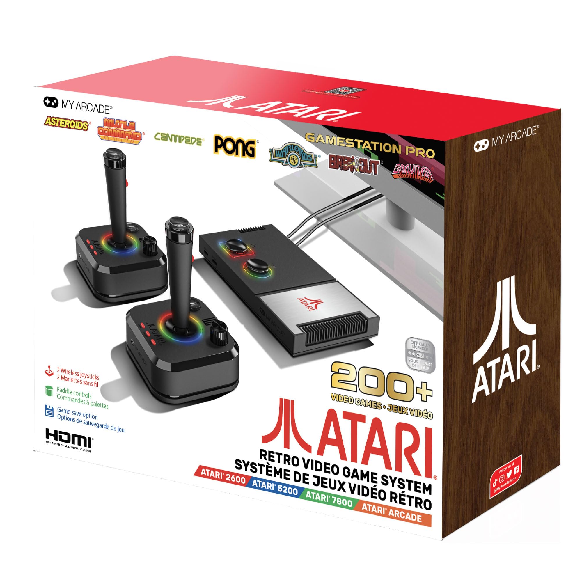 My Arcade Atari Game Station Pro: Retro Video Game Console with 200+ Games, Wireless Joysticks, RGB LED Lights