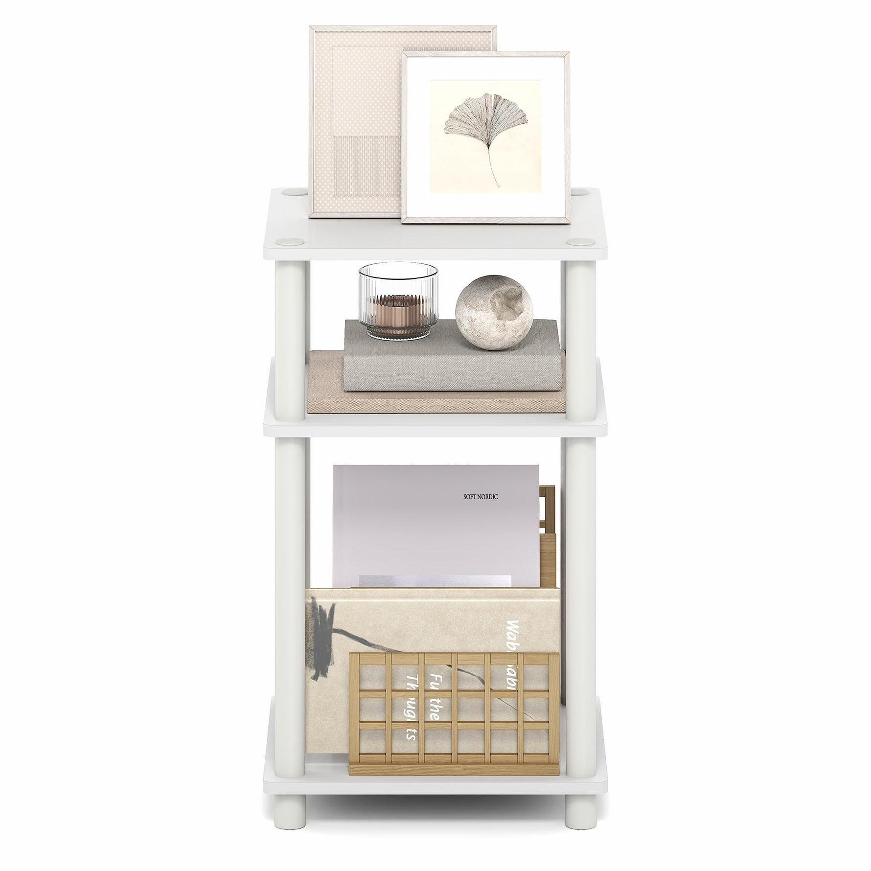 Furinno JUST Side Table, 3-Tier End Table, Open Shelves Night Stand, Bedside Table, Toolless Assembly, for Living Room, Bedroom, Bathroom, Columbia Walnut
