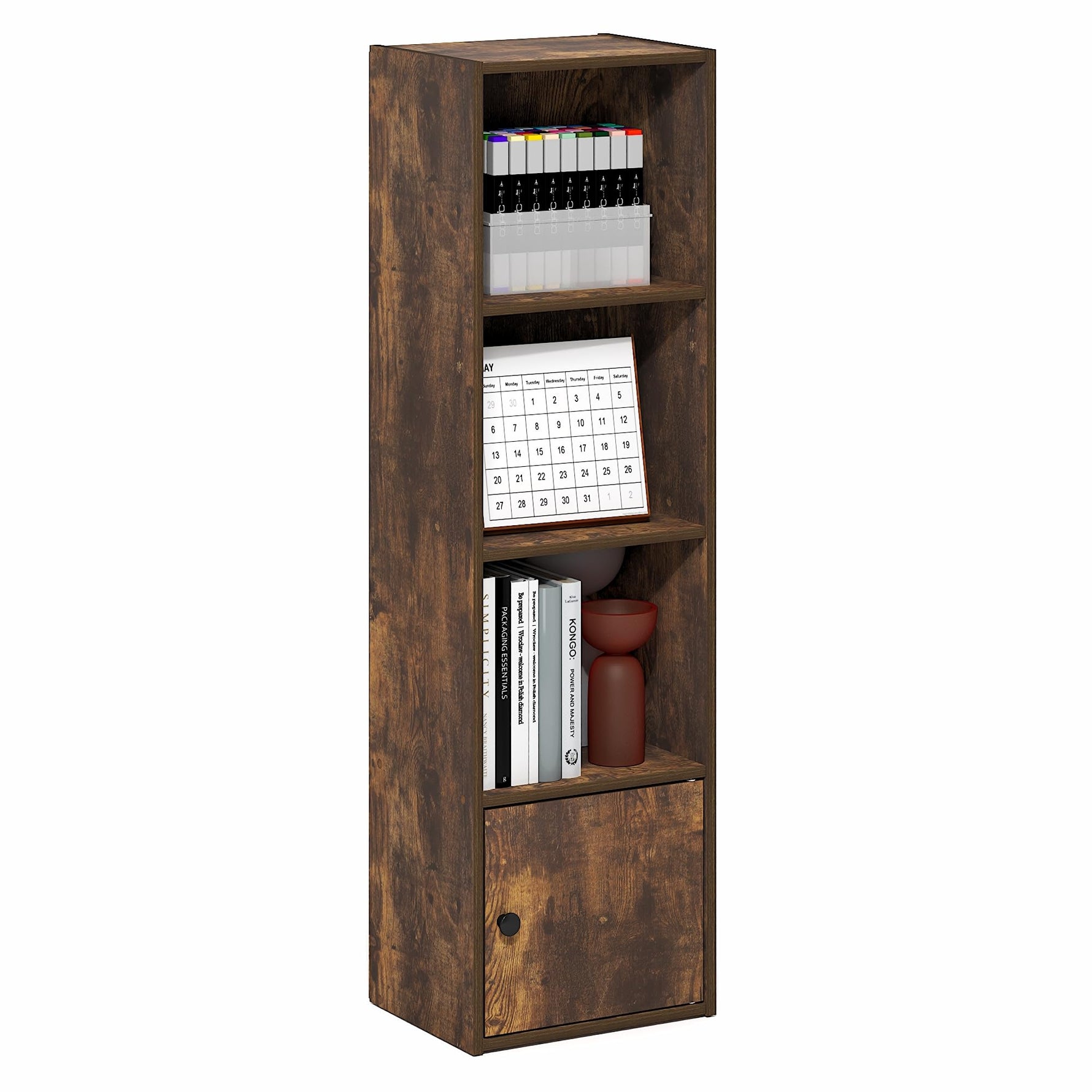 Furinno LUDER Book Shelf, 5-Cube Bookshelf, Reversible Bookcase, 9.4 x 19.5 x 31.5, Easy Assembly, for Living Room, Bedroom, Home Office, White