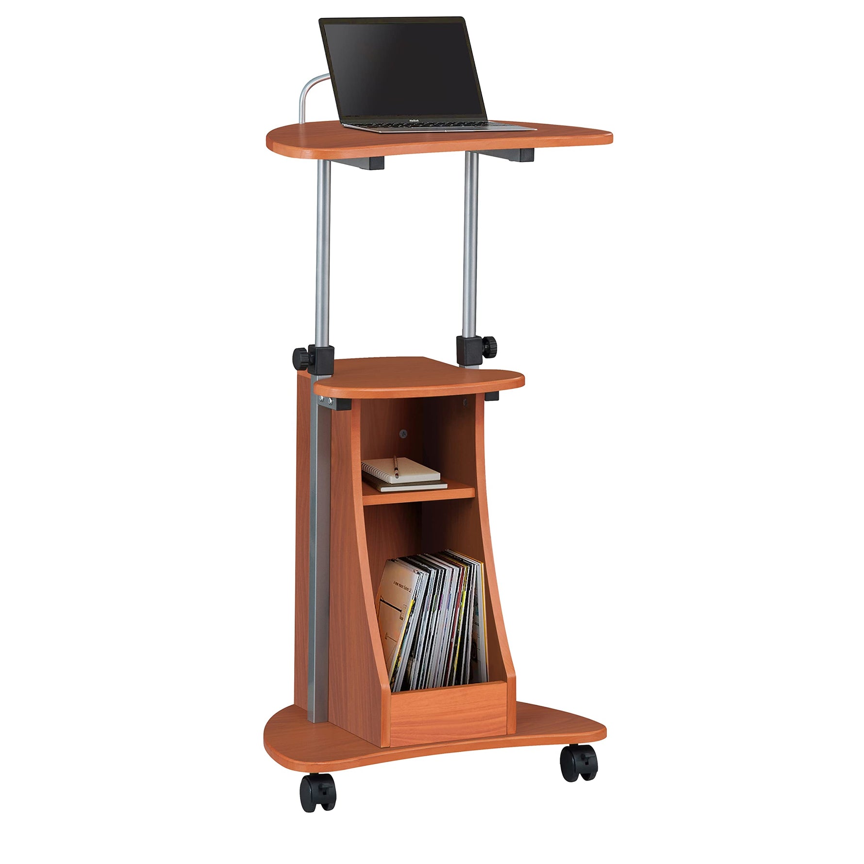 Techni Mobili Sit-to-Stand Rolling Adjustable Height Laptop Cart with Storage, Graphite, 22 x 16 x 46