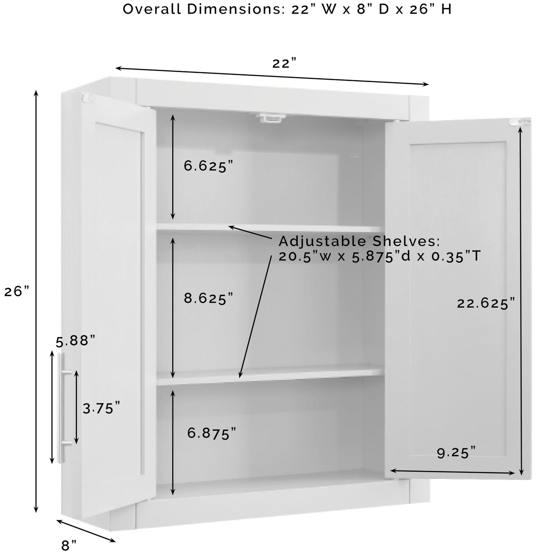 Crosley Furniture Savannah Wall Mounted Bathroom Storage Medicine Cabinet with Shelves, White