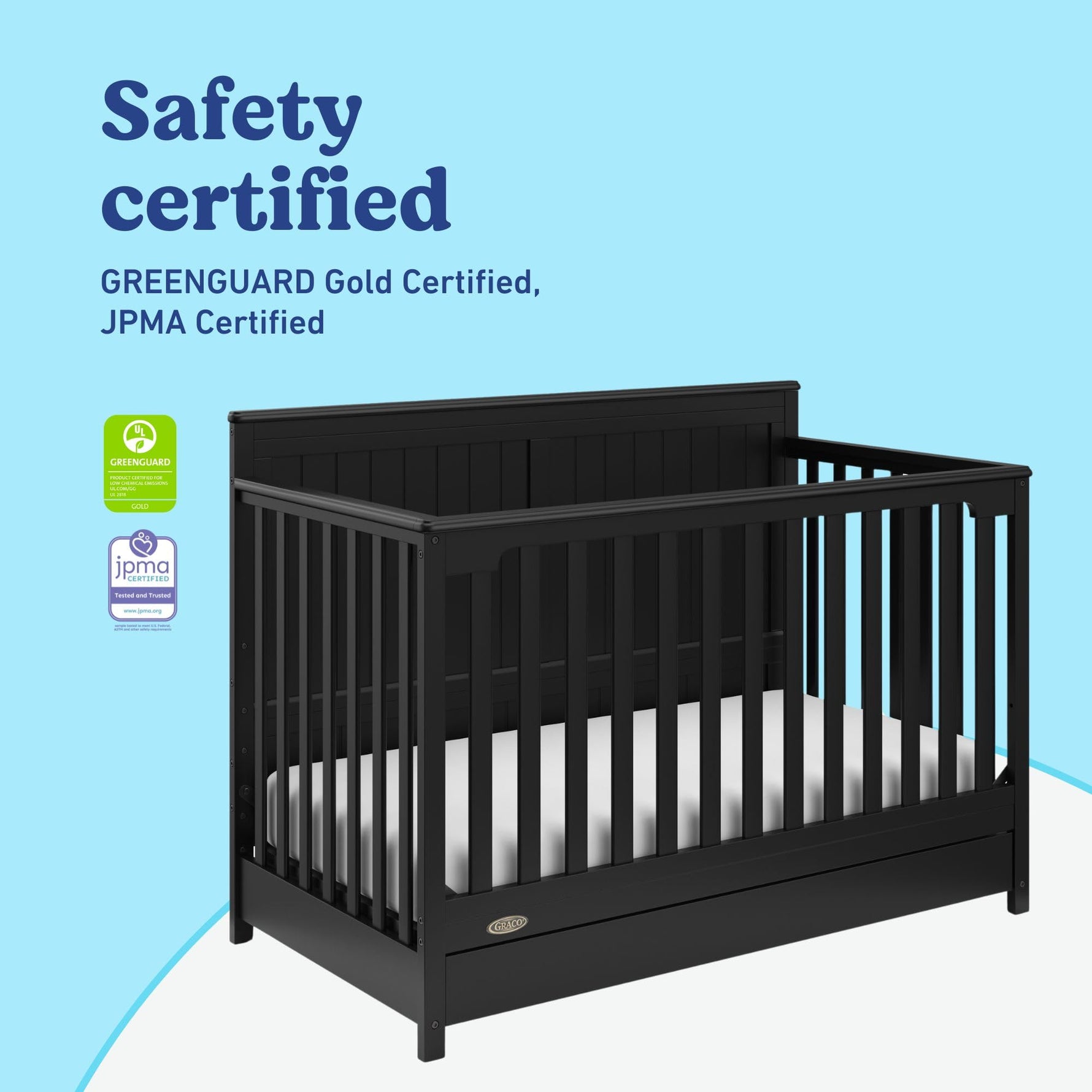Graco Hadley 5-in-1 Convertible Crib with Drawer – GREENGUARD Gold Certified, Fits Standard Crib Mattress, Converts to Toddler Bed, Daybed and Full Bed, 4 Adjustable Mattress Heights (White)