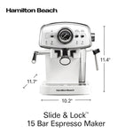 Hamilton Beach Slide & Lock Espresso Machine With Milk Frother Steam Wand For Cappuccino & Latte, 15 Bar Pump and Two Spouts, Removable Reservoir, Compact, Retro Design, White (40731)