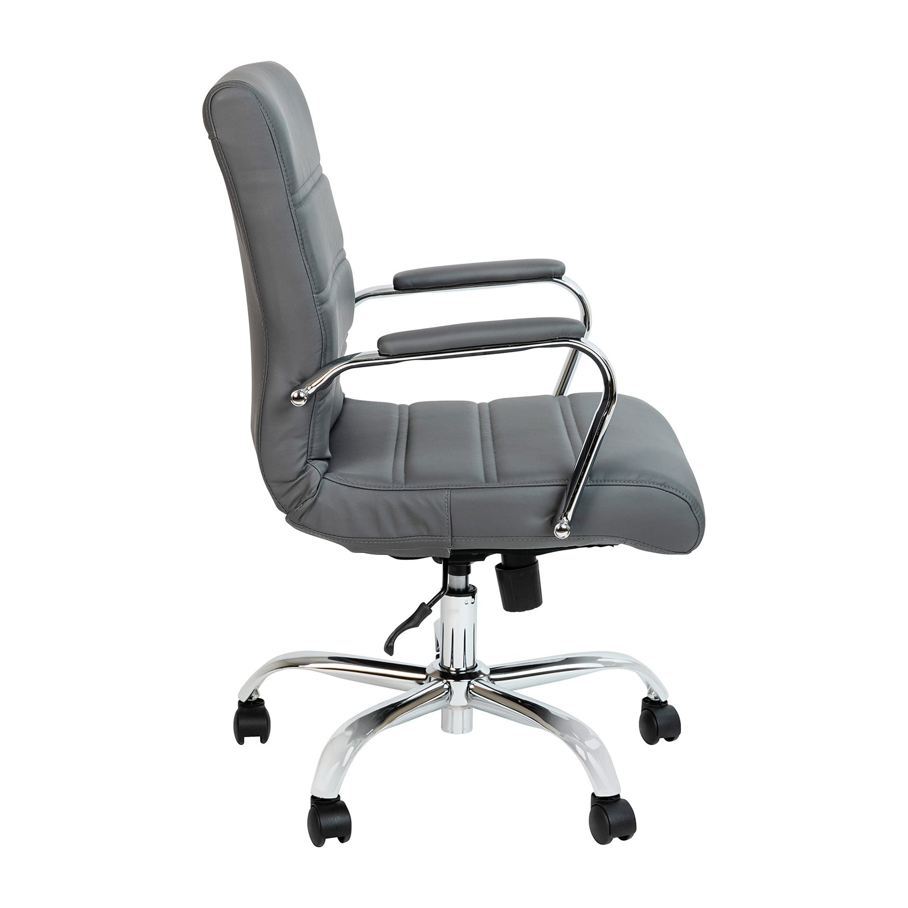 Flash Furniture Whitney Mid-Back Swivel LeatherSoft Desk Chair with Wheels, Padded Seat and Armrests, Adjustable Height Padded Office Chair, Black