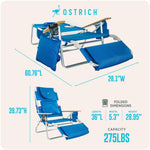 Ostrich the Deluxe 3N1 Lightweight Lawn Beach Reclining Lounge Chair with Footrest, Outdoor Furniture for Patio, Balcony, Backyard, or Porch, Blue