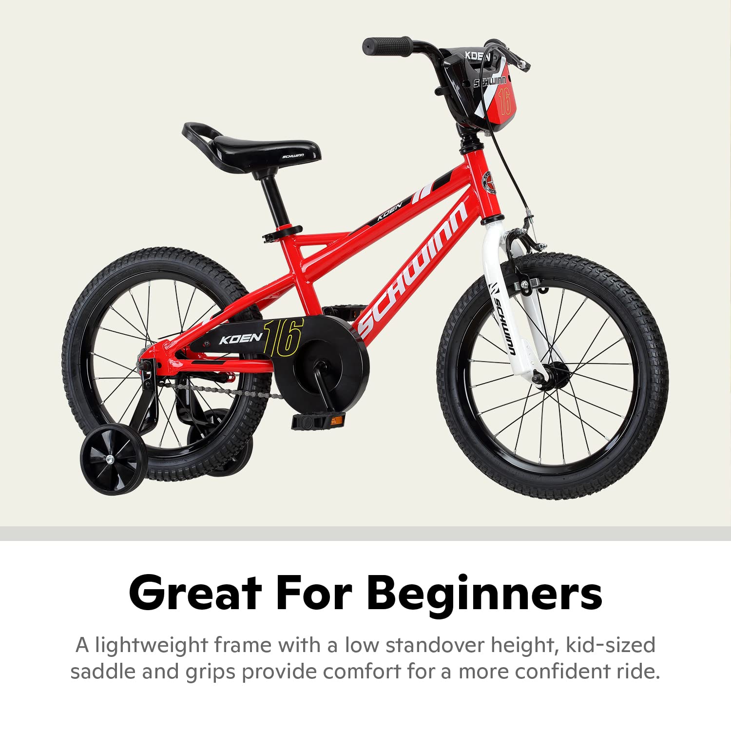 Schwinn Koen Bike, 16 Inch Bike for Kids Ages 3-7, SmartStart Ergonomic Design for Kids, Adjustable Seat Grows with your Child, Rear Coaster Brake and Front Caliper Brake, Training Bicycle