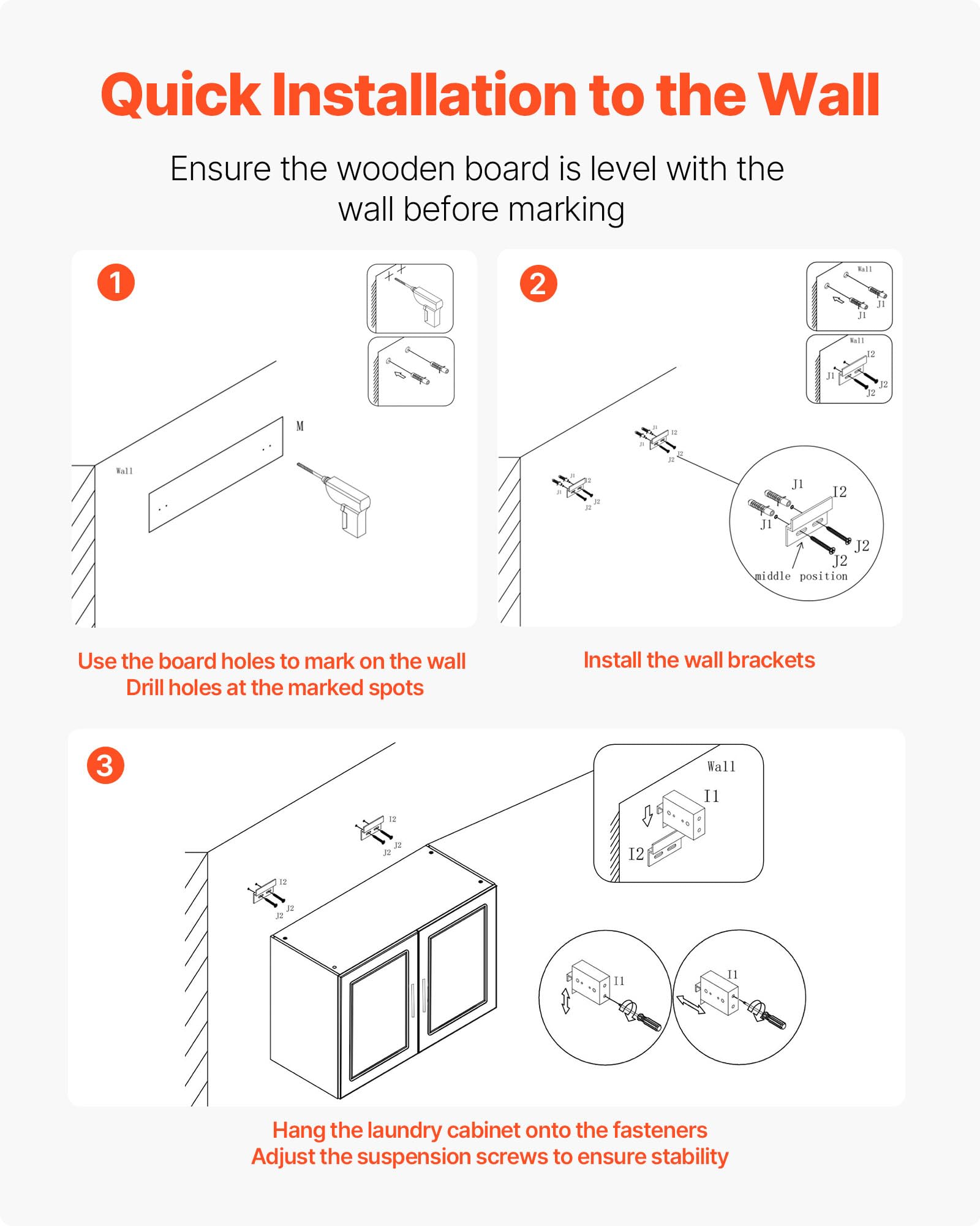 VEVOR Laundry Room Wall Cabinet, 2-Tier Wall Mounted Hanging Cabinet with Adjustable Shelf, Cupboard Storage with 2 Doors, for Kitchen, Bathroom, Laundry, 11.8 x 23.6 x 23.6 in (D x W x H), White