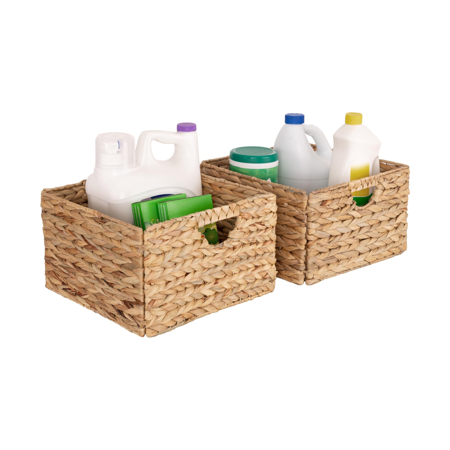 Seville Classics Premium Natural Handwoven Portable Laundry Bin Basket with Carrying Handles, Household Storage for Clothes, Linens, Sheets, Natural Water Hyacinth and Gray Rope, 3 Piece Set