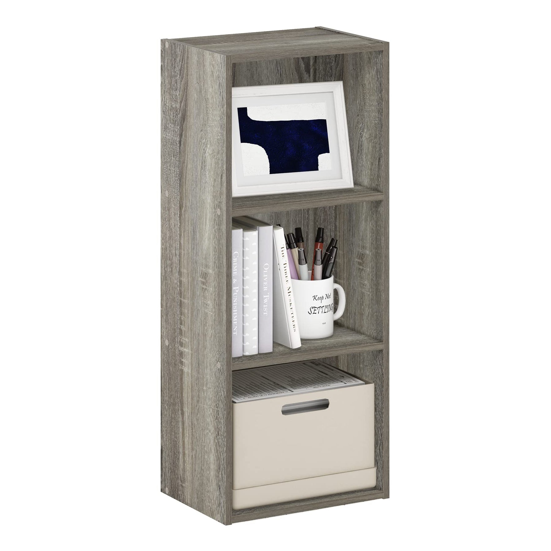 Furinno LUDER Book Shelf, 5-Cube Bookshelf, Reversible Bookcase, 9.4 x 19.5 x 31.5, Easy Assembly, for Living Room, Bedroom, Home Office, White