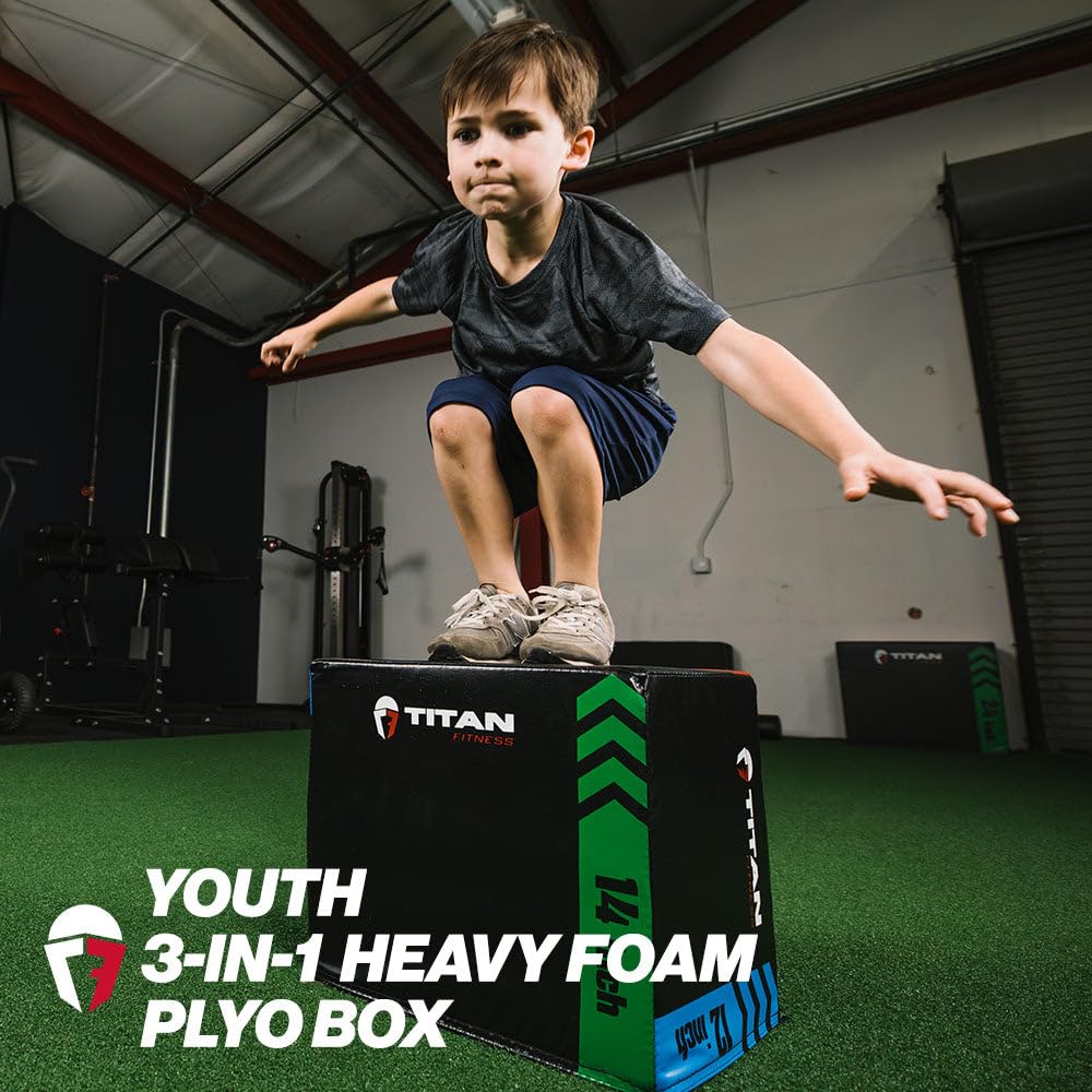 Titan Fitness Youth Heavy Foam Plyometric Jump Box, 12in 14in 16in, Pro-Duty Foam Plyo Box, Step Up Exercise Platform, Box Squat workout Step, Box Jumps for Home Gym, Box Jump Plyometric Box