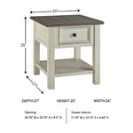 Signature Design by Ashley Bolanburg End Table for Living Room, Two-Tone Distressed Wood Side Table with Smooth-Gliding Drawer, Farmhouse Plank-Style Top, Ideal Night Stand Use, Antique White/Oak